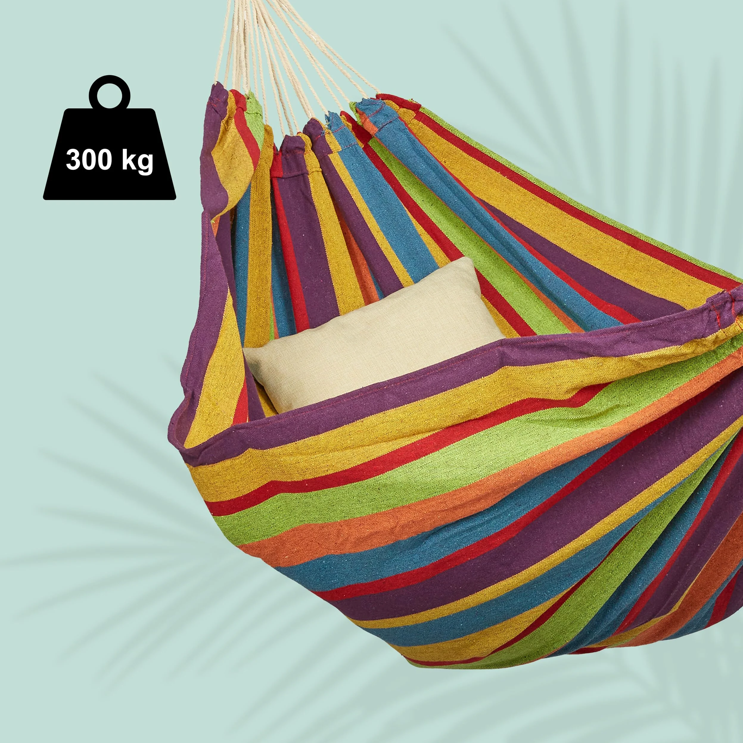 Relaxdays Hamaca de Algodón, 150 x 190 cm, con Set de Fijación, hasta 300 kg, Portátil, Cama Colgante, Multicolor