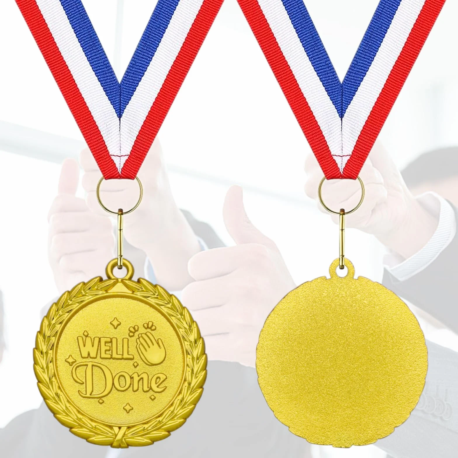 Medallas de metal dorado con collar de cinta para premios deportivos