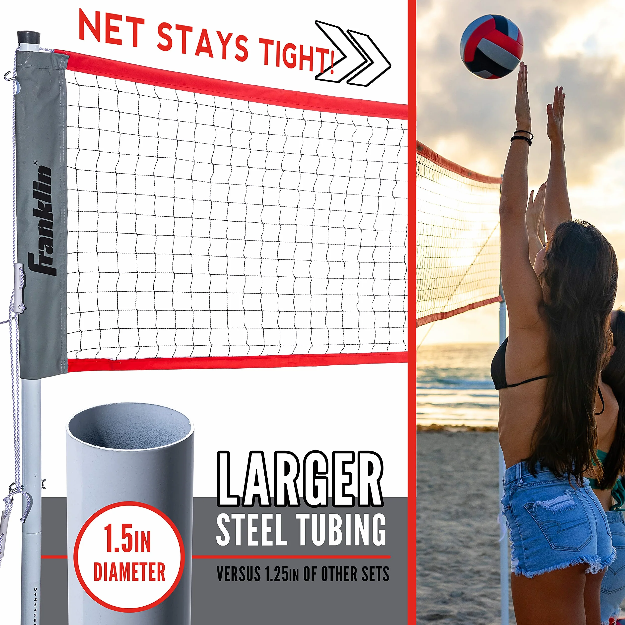Franklin Sports Juego combinado voleibol bádminton red exterior playa portátil postes raquetas
