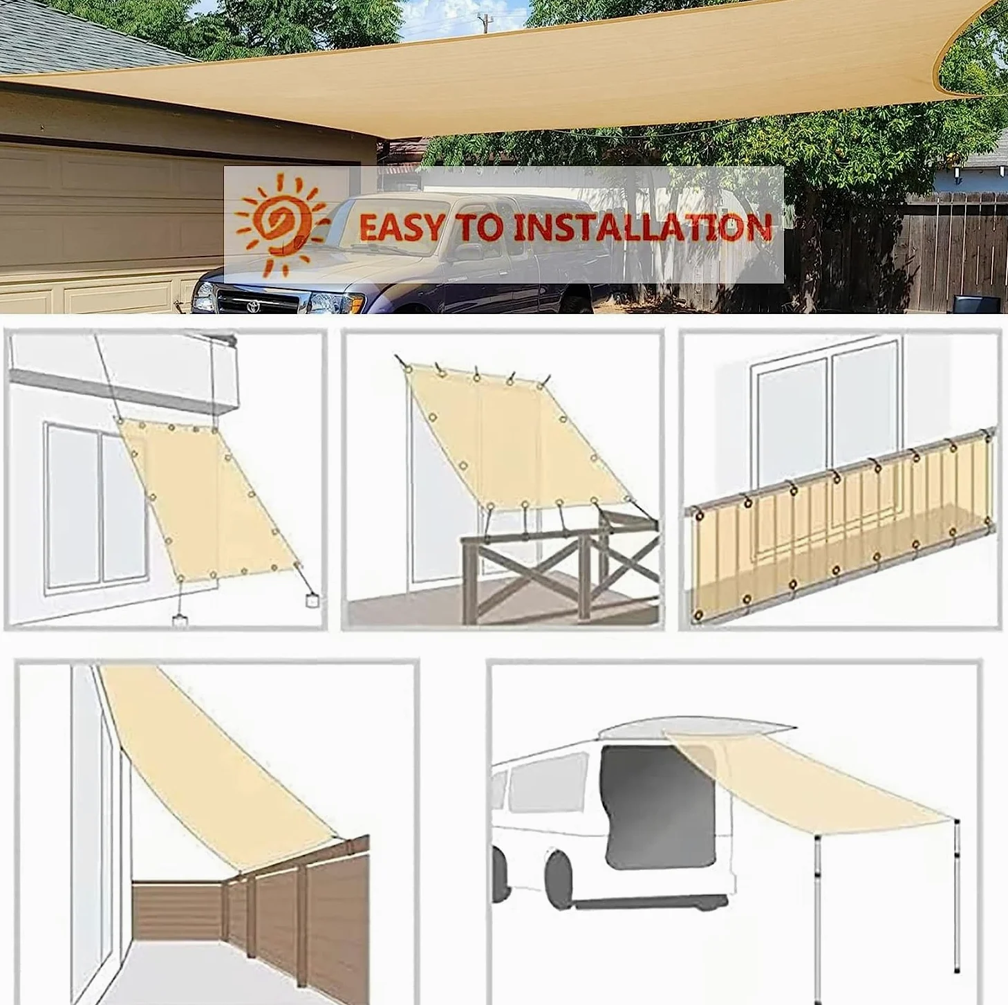 Toldo grande de 4,6 x 7,5 m con 98% de bloqueo UV, ideal para jardín, patio trasero, camping, toldo gris oscuro con cuerda incluida