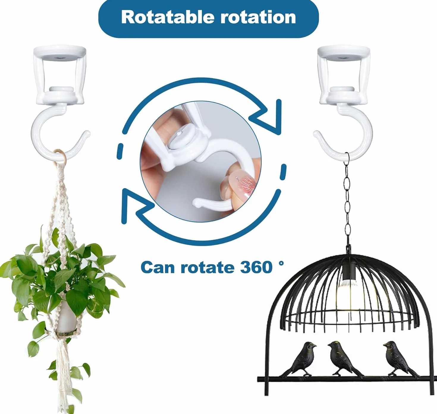 2 Piezas Gancho Techo para Colgar Plantas, Gancho Pared Macetas, Colgador Plantas Pared Exterior Interior, Blanco Soporte Plantas Colgantes para Macetas, Campanillas de Viento, Comederos de Pájaros