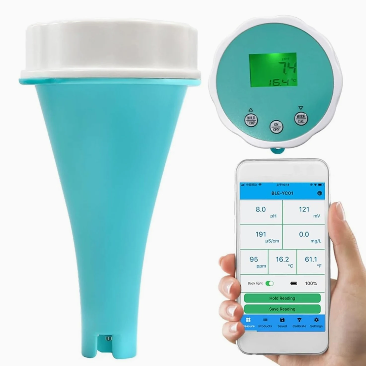 6 en 1 Probador agua con Bluetooth,comprobador PH/ORP/EC/TDS,comprobador cloro residual temperatura,comprobador agua monitor piscina inteligente flotante inalámbrico, for jardín/piscina/acuario