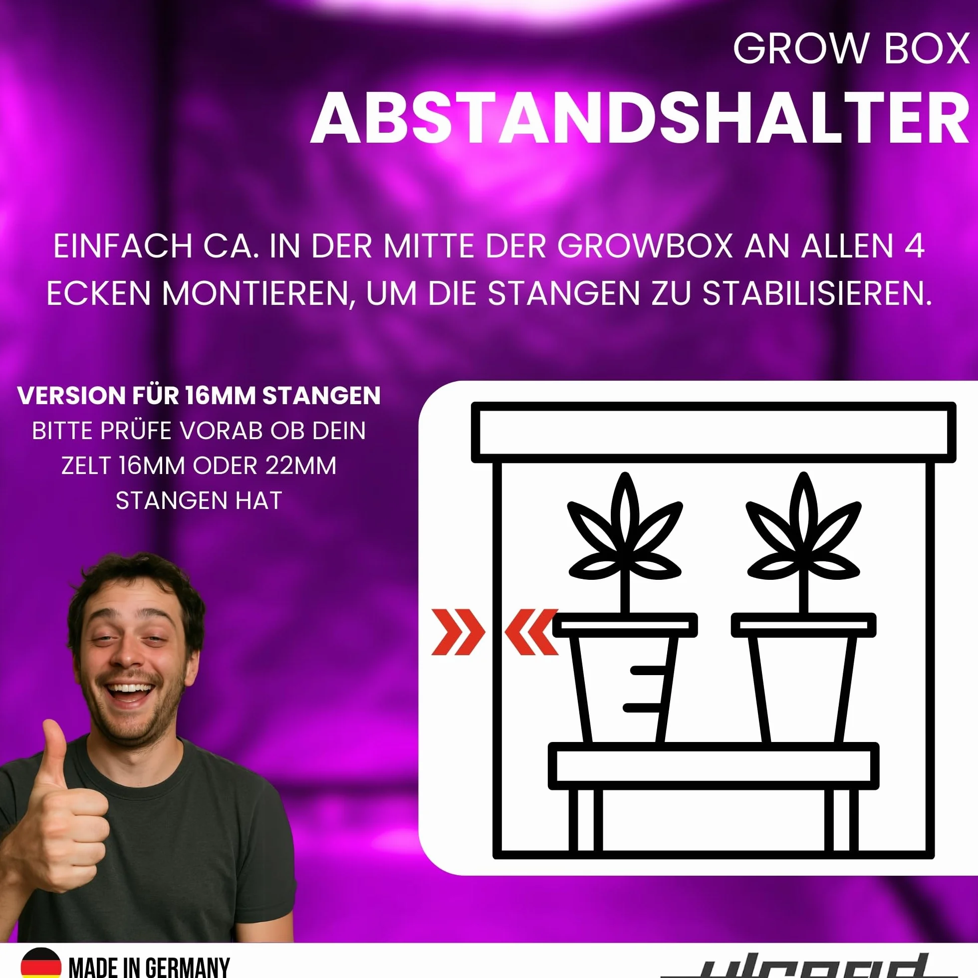 4 piezas de repuesto para Grow Box Fixture Poles Space Booster Tienda Armario Armario de 16 mm Barras de fijación Accesorios para Growbox para Growbox Secret Jardin para Growpro para Homebox
