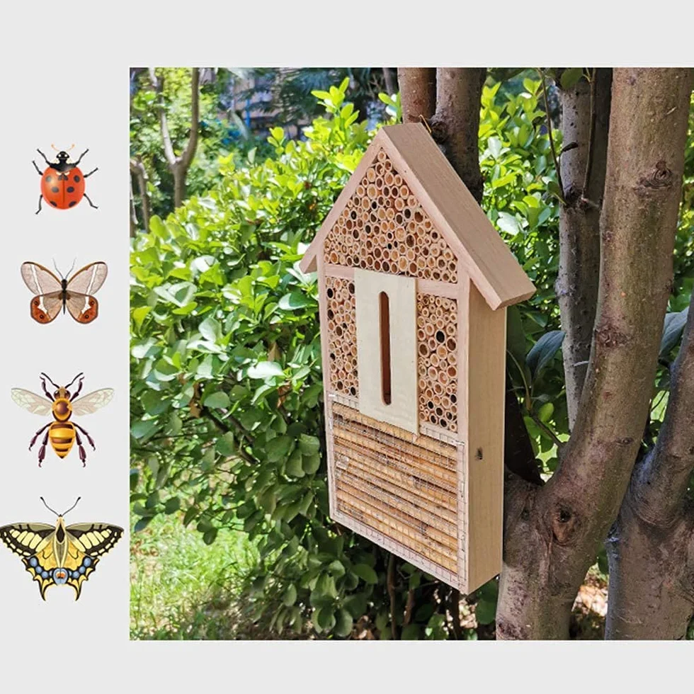 Hoteles de madera multi al aire libre del insecto de la calidad multi del hotel de la casa de la abeja de gran tamaño para Mariposas, escarabajos, colmenar-Tamaño 29,5 x 15 x 4 cm