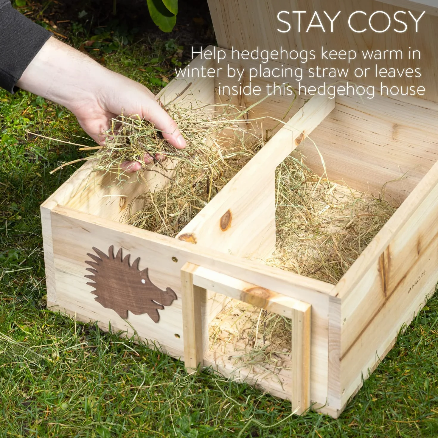 Navaris Casa para erizos de Madera - Casita para Erizo Conejos roedores para Exteriores y jardín - Caseta Grande para hibernación - 40 x 40 x 19 CM