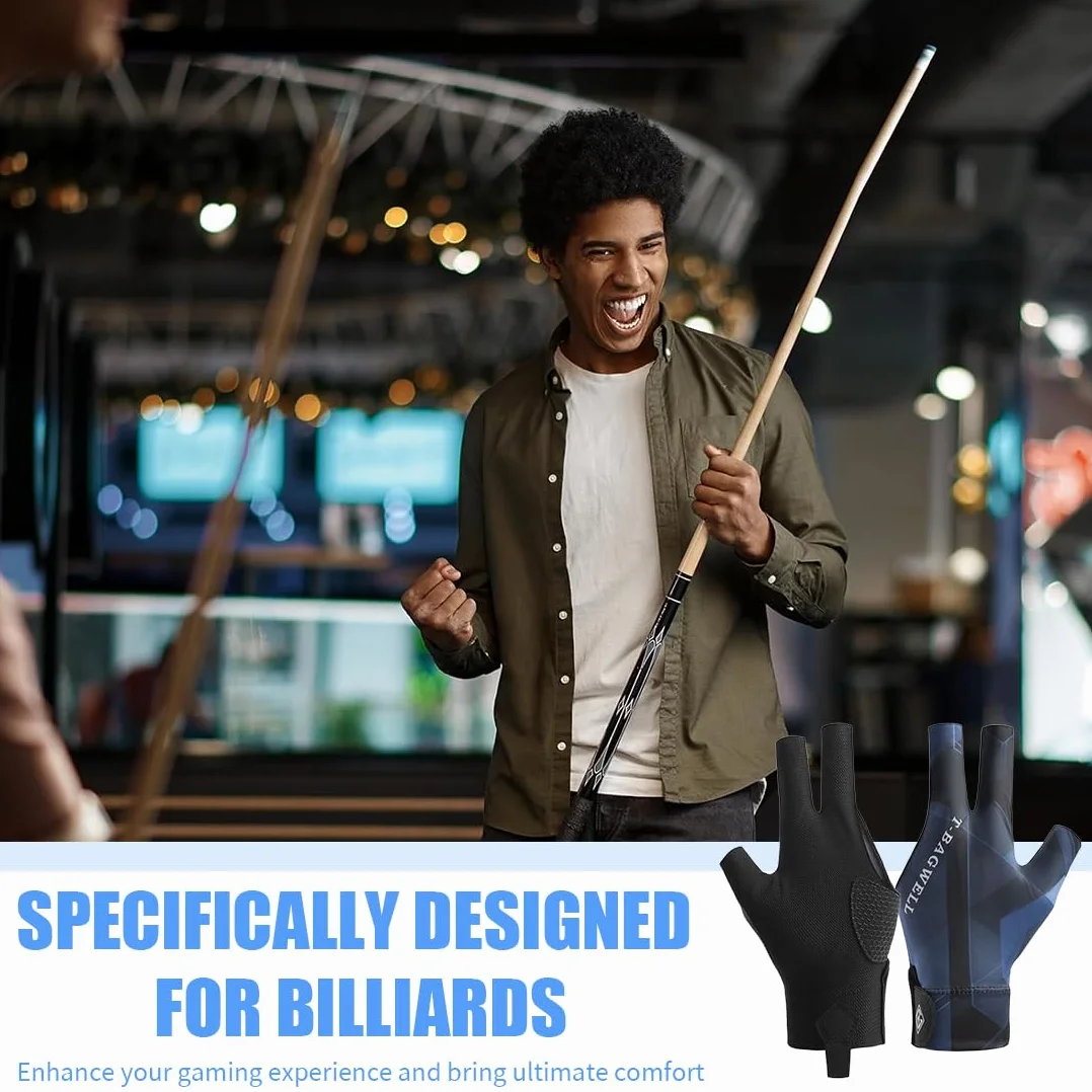 Guante De Billar Snooker 3 Dedos Ajustable Transpirable Antideslizante Mano Izquierda Accesorio