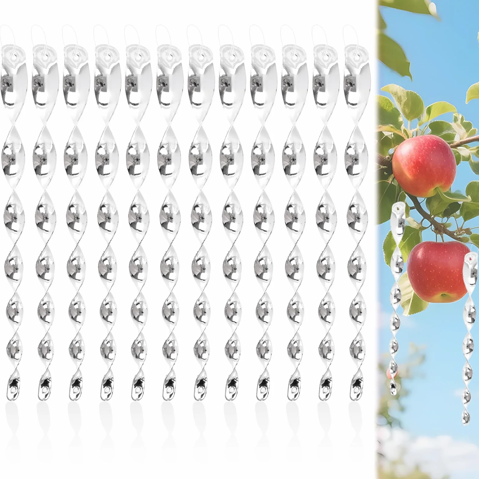 12 Unidades de ahuyentador de pájaros Reflectante - Espirales Reflectantes con Rotación 360° - Método Anti Pájaros Humano y Ecológico para Jardín, Balcón, Árboles Frutales y Huerto - Protección