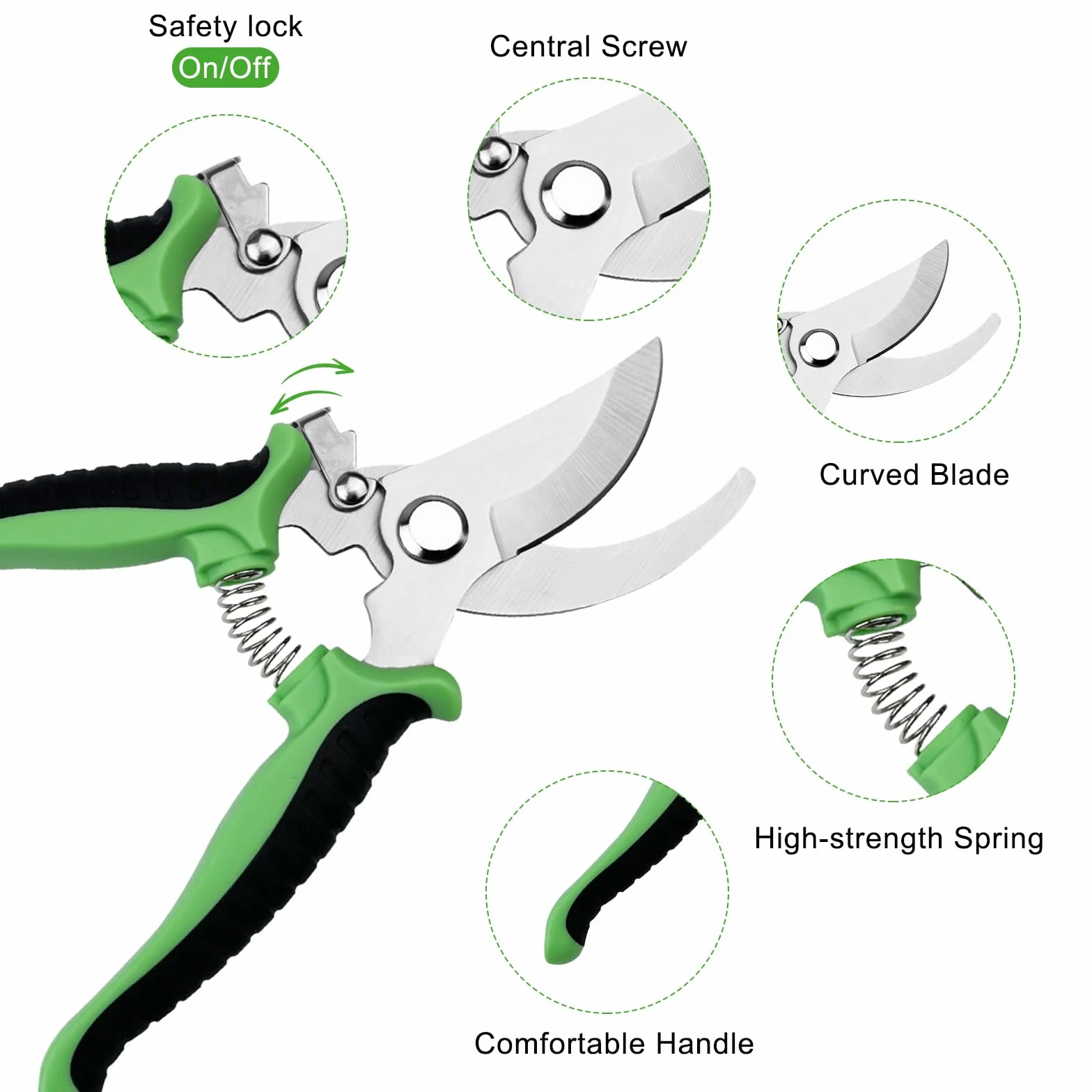 Chiluxendo 3 Piezas Tijeras de Podar de Mano, Tesoura de Podar Ergonómicas, Tijera Jardineria, Tijeras Poda Fuertes para Jardín,Tijeras de Jardinería de Calidad,Pruning Shears con Cierre de Seguridad