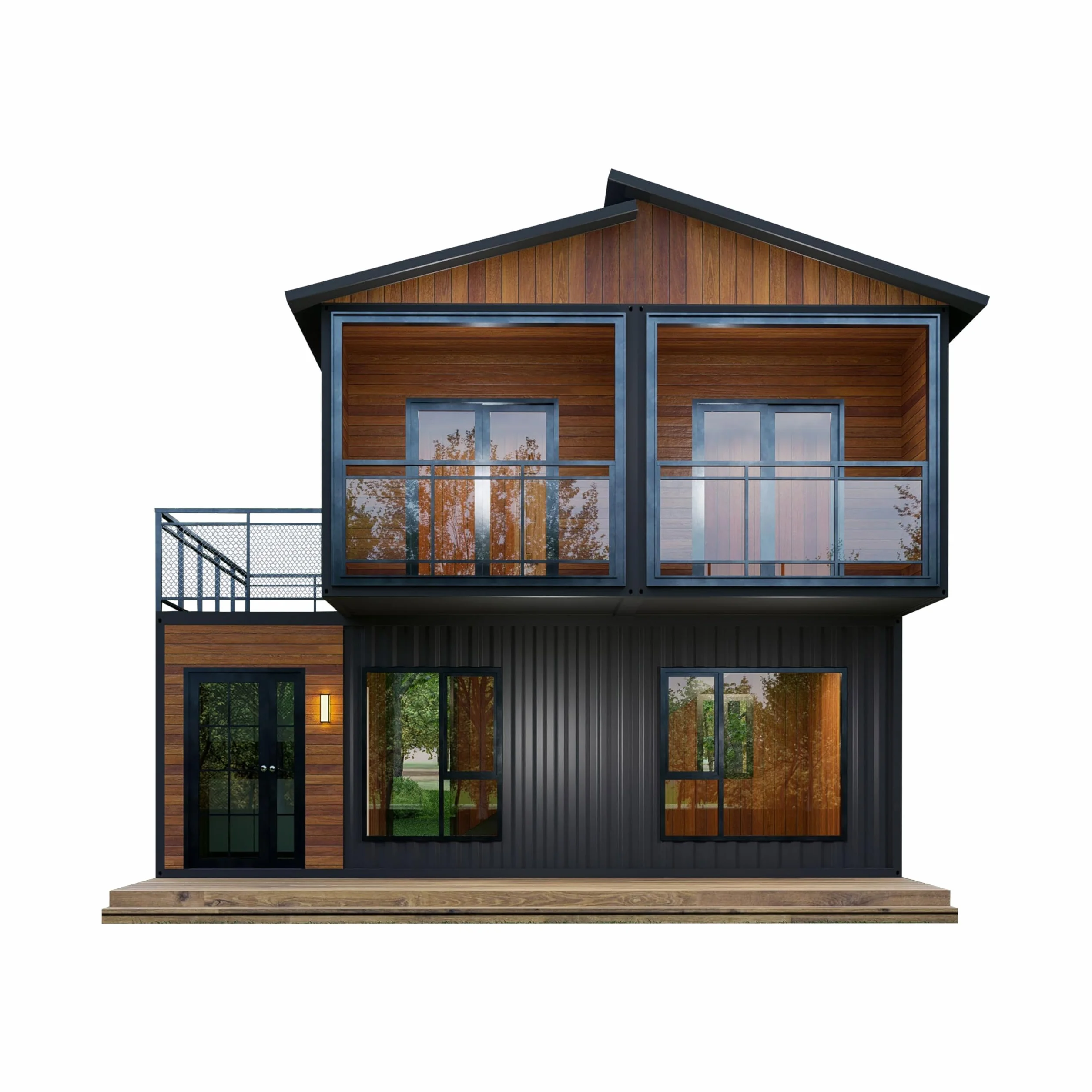 Barn Homes 2024 - Casa prefabricada plegable de dos pisos para adultos, contenedor modular de acero pequeño, color marrón (40 pies)