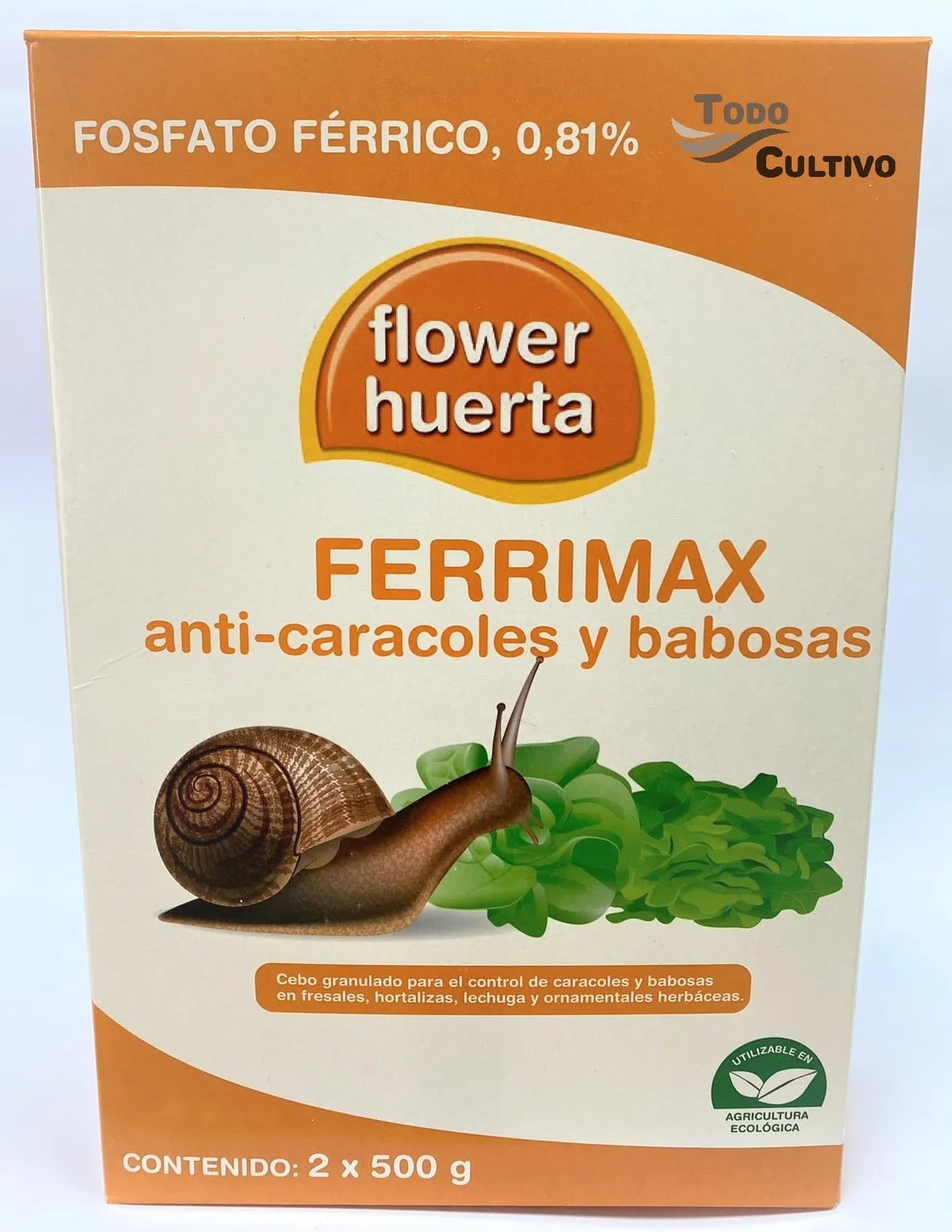 Ferrimax 1kg (200m2).Fosfato Férrico. Eficaz molusquicida en Cebo granulado Muy eficaz Anti Caracoles y babosas. Autorizado Cultivos ecológicos