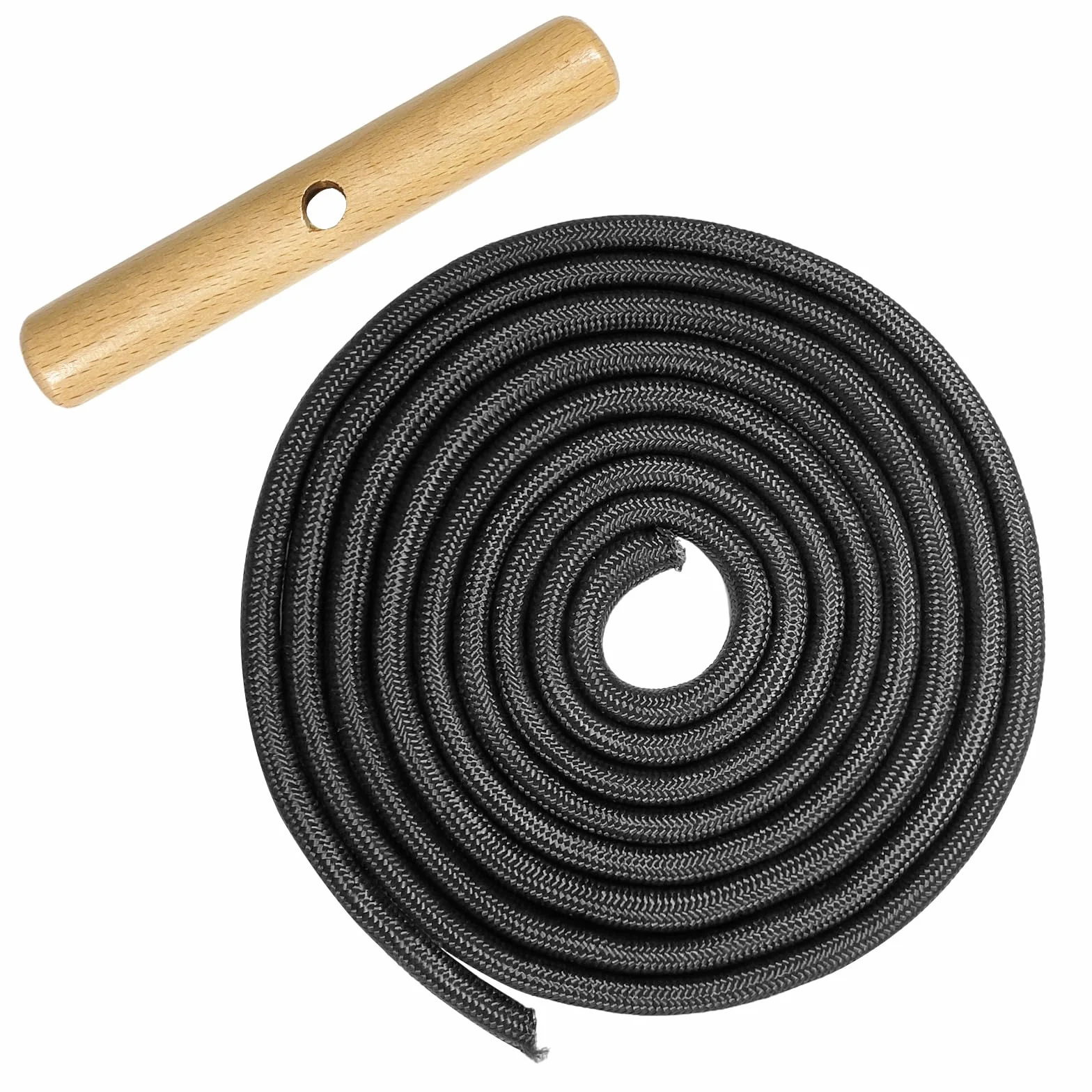 Cuerda de Trineo 1.97m con Mango de Madera, Accesorios de Tracción 5.5mm Negro
