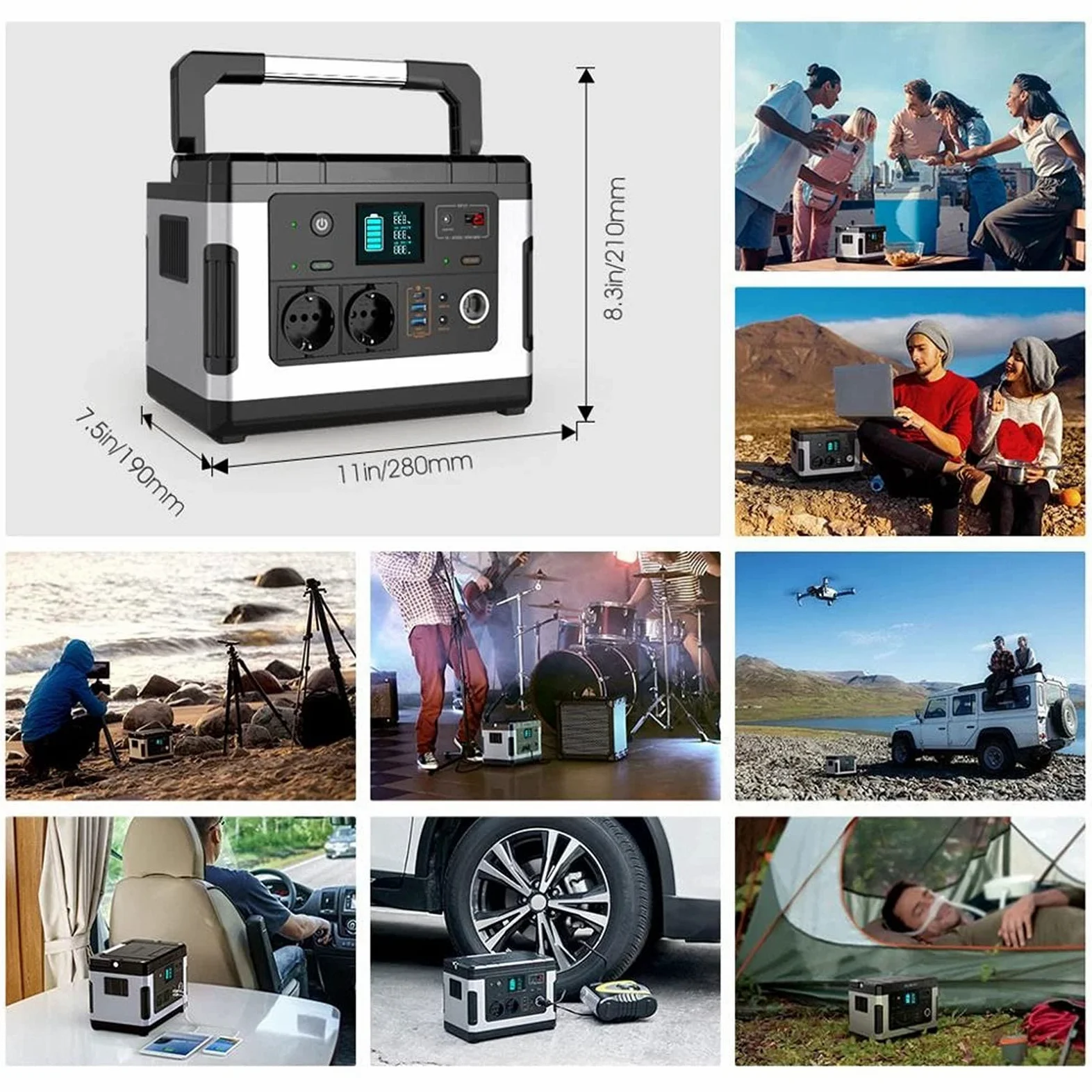 Generador De Estación De Energía Portátil De 500Wh Onda Sinusoidal Pura De 300 W Salida AC/DC/USB Banco De Baterías Recargables para Fuente De Respaldo De Energía para Acampar