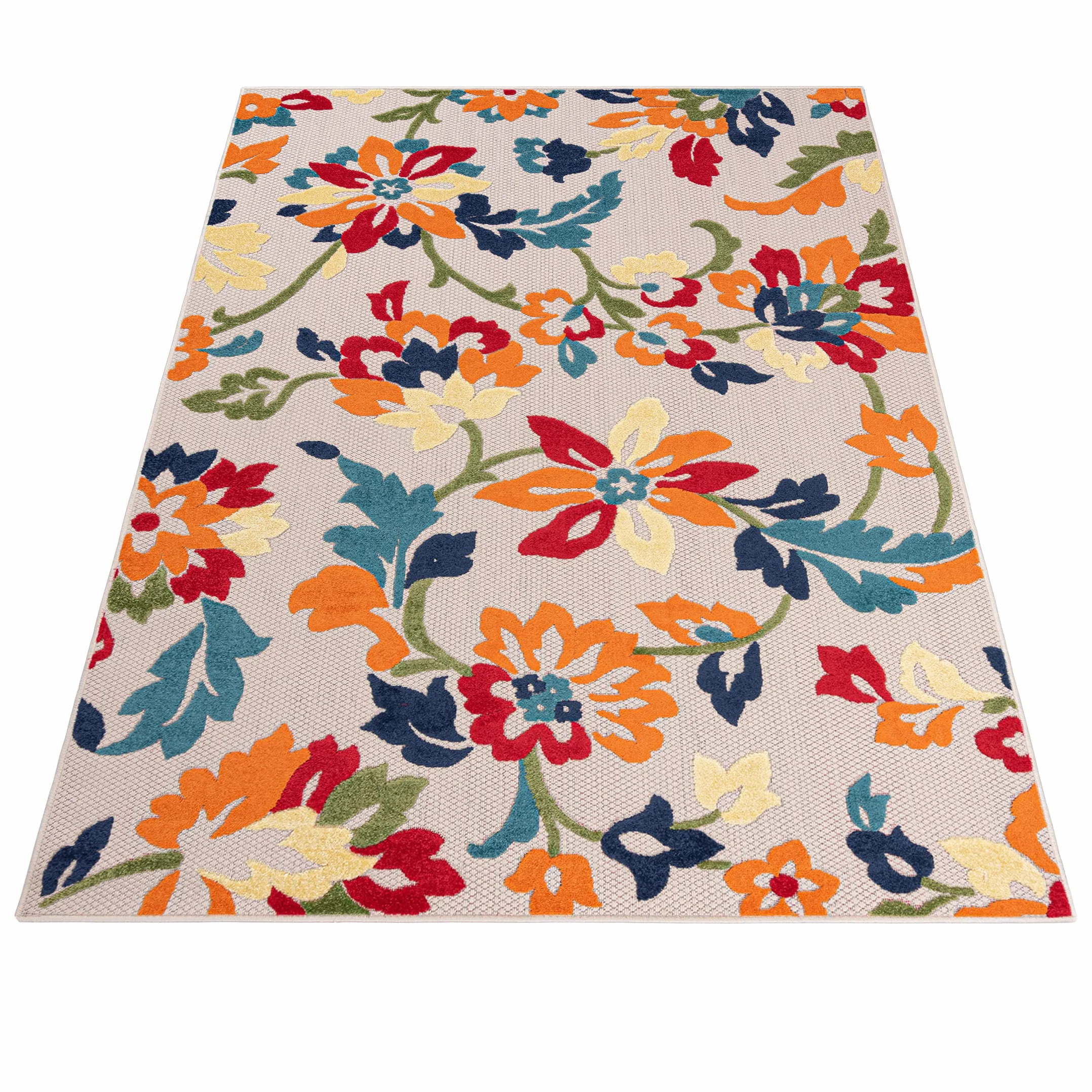 Mazovia Carpeto Rugs Alfombra - Diseño Floral Orientale de Outdoor - Impermeable Alfombra Exterior - Alfombras de Patio, Balcón y Veranda - Naranja Colorido 120x170 cm