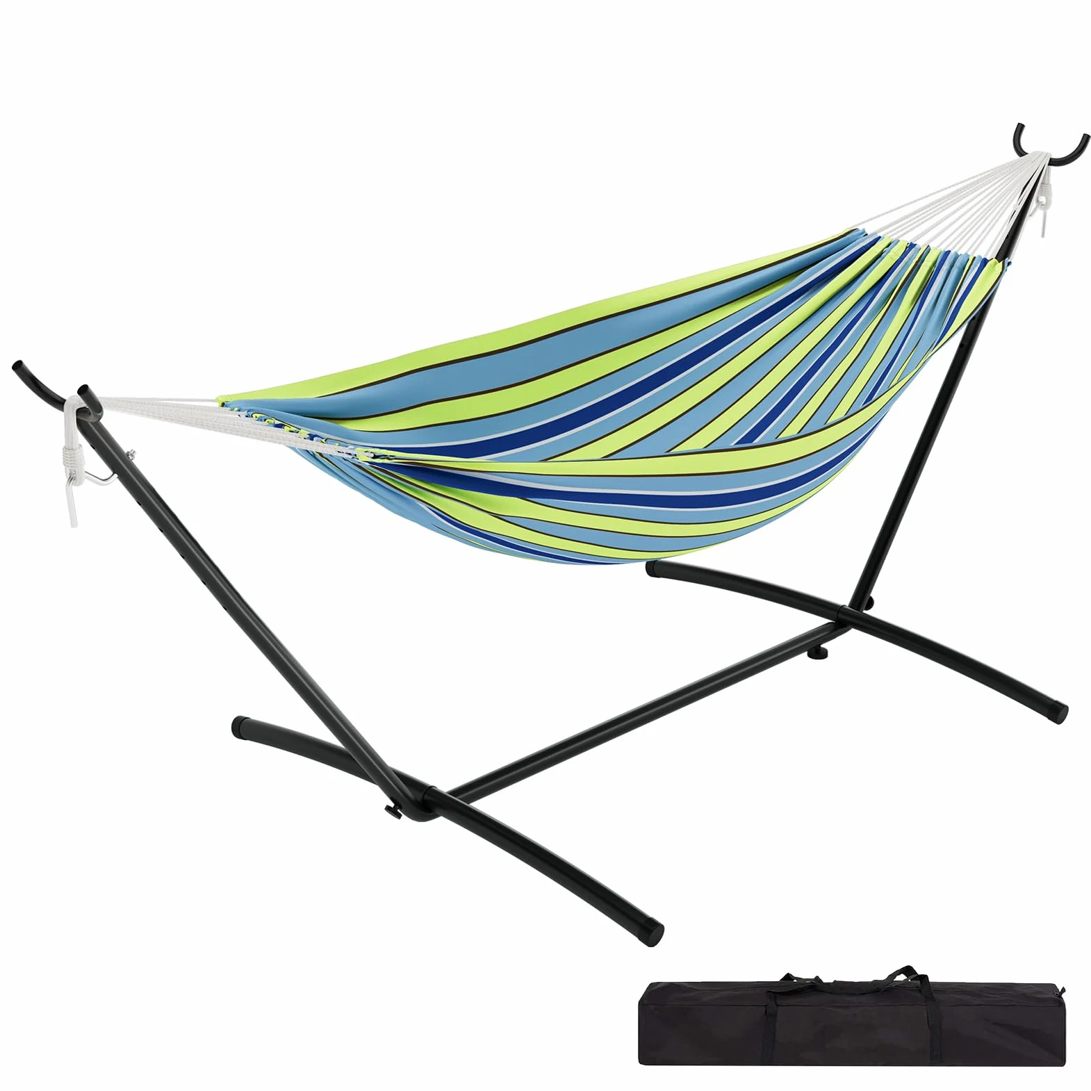 Garvee Hamaca Soporte Cuerno, Lona 273x109 cm, Azul Verde a Rayas