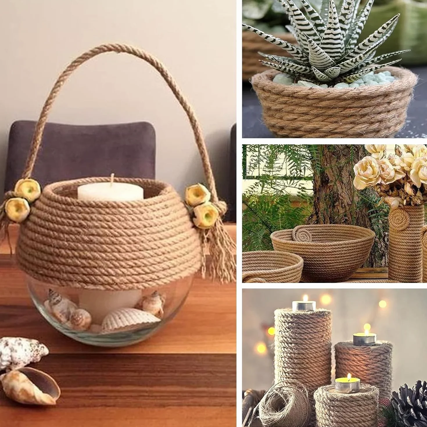 Cuerda de Yute y Cáñamo Natural, 14mm x 15m, Gruesa para Rascador de Gatos, Artesanía, Embalaje y Decoración