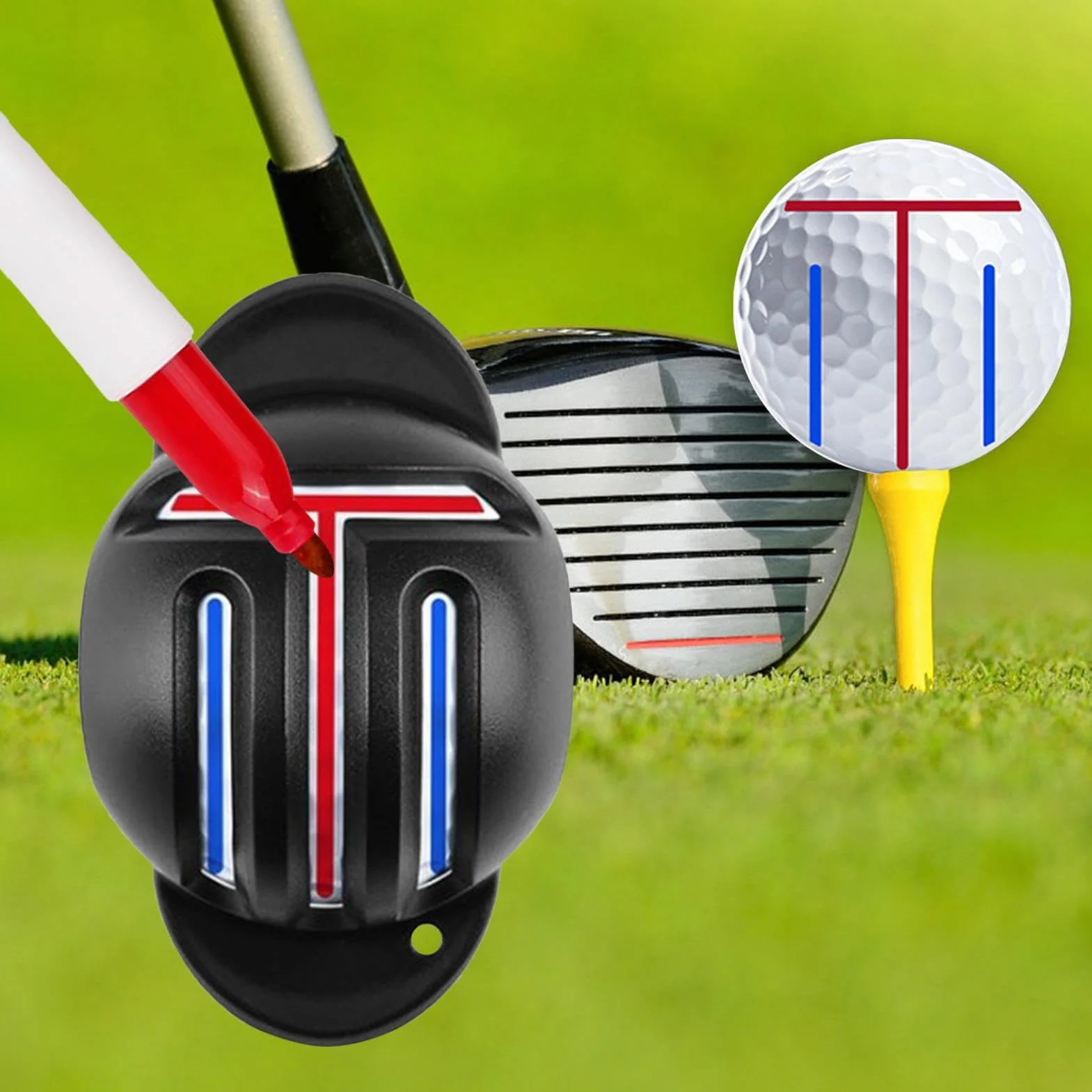 Herramienta de marcado de alineación de pelotas de golf, diseño reversible, 2 unidades