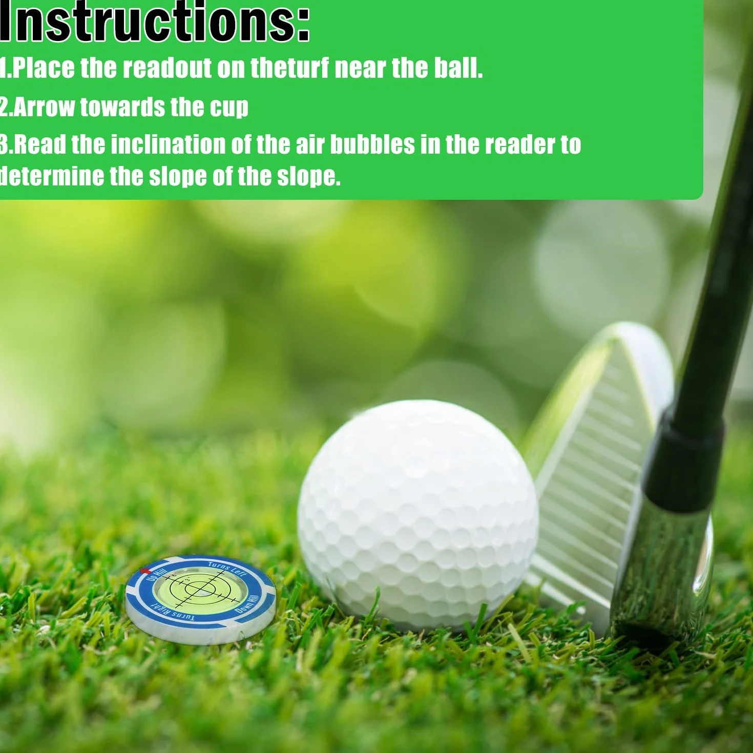 Golf Green Reader with Magnetic Hat Clip & Ball Marker - NQEUEPN Bubble Level for Indoor Outdoor