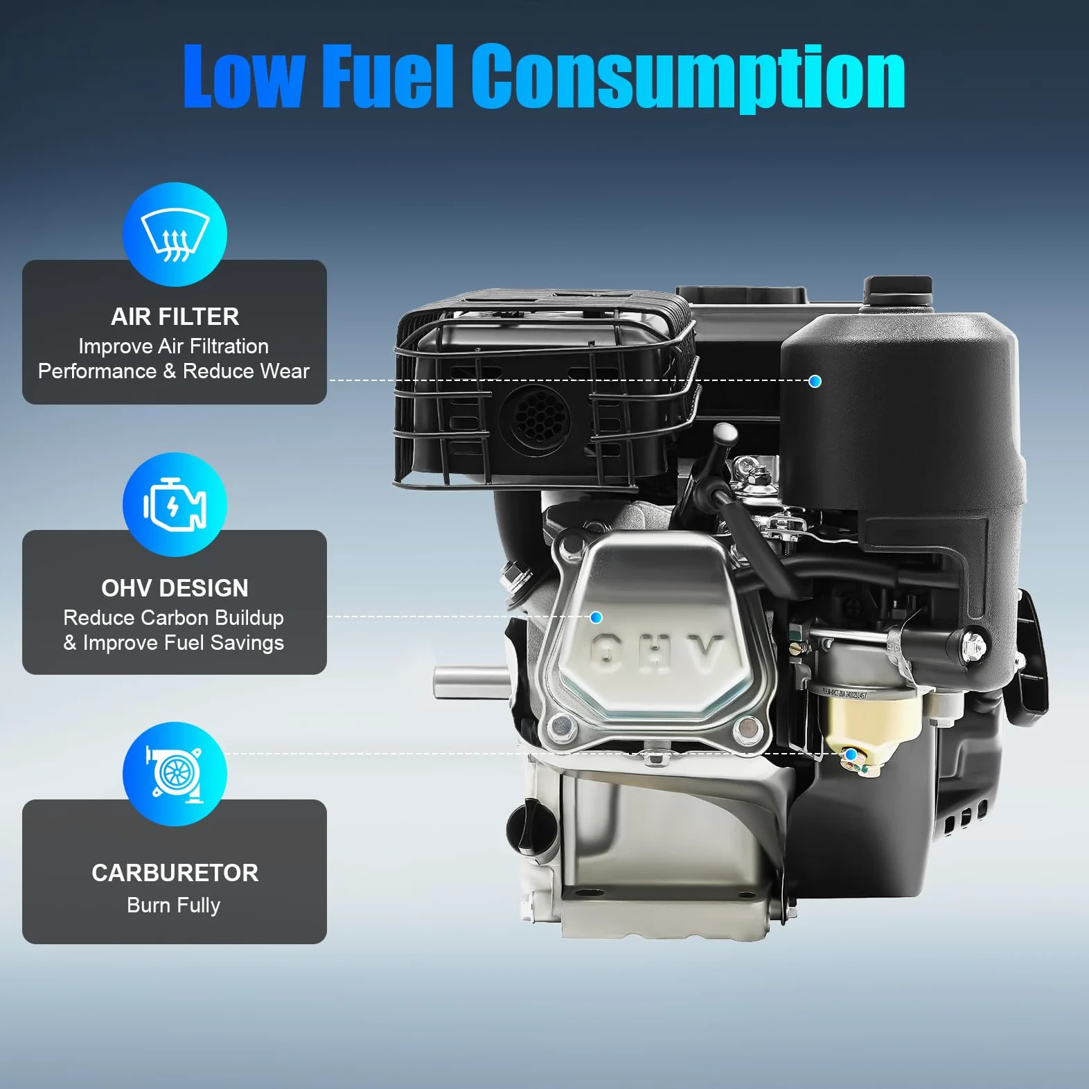 SHZICMY Motor de gasolina, 7,5 CV, 5,1 kW, motor estacionario, motor de 4 tiempos, motor industrial de repuesto, motor de refrigeración por aire de 210 ml