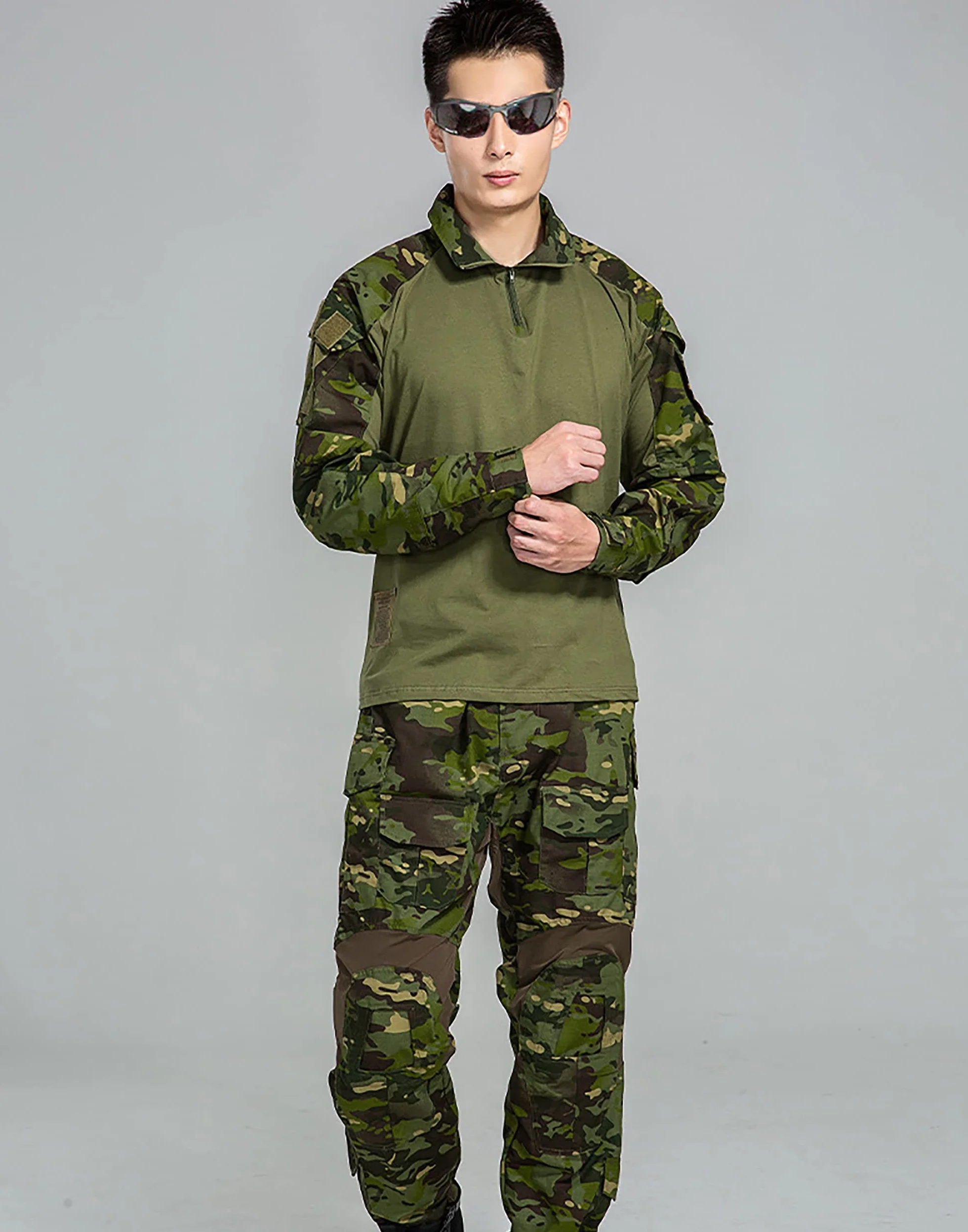 Pantalones y Camisa Tácticos Transpirables Multibolsillos Camuflaje Militar para Hombre