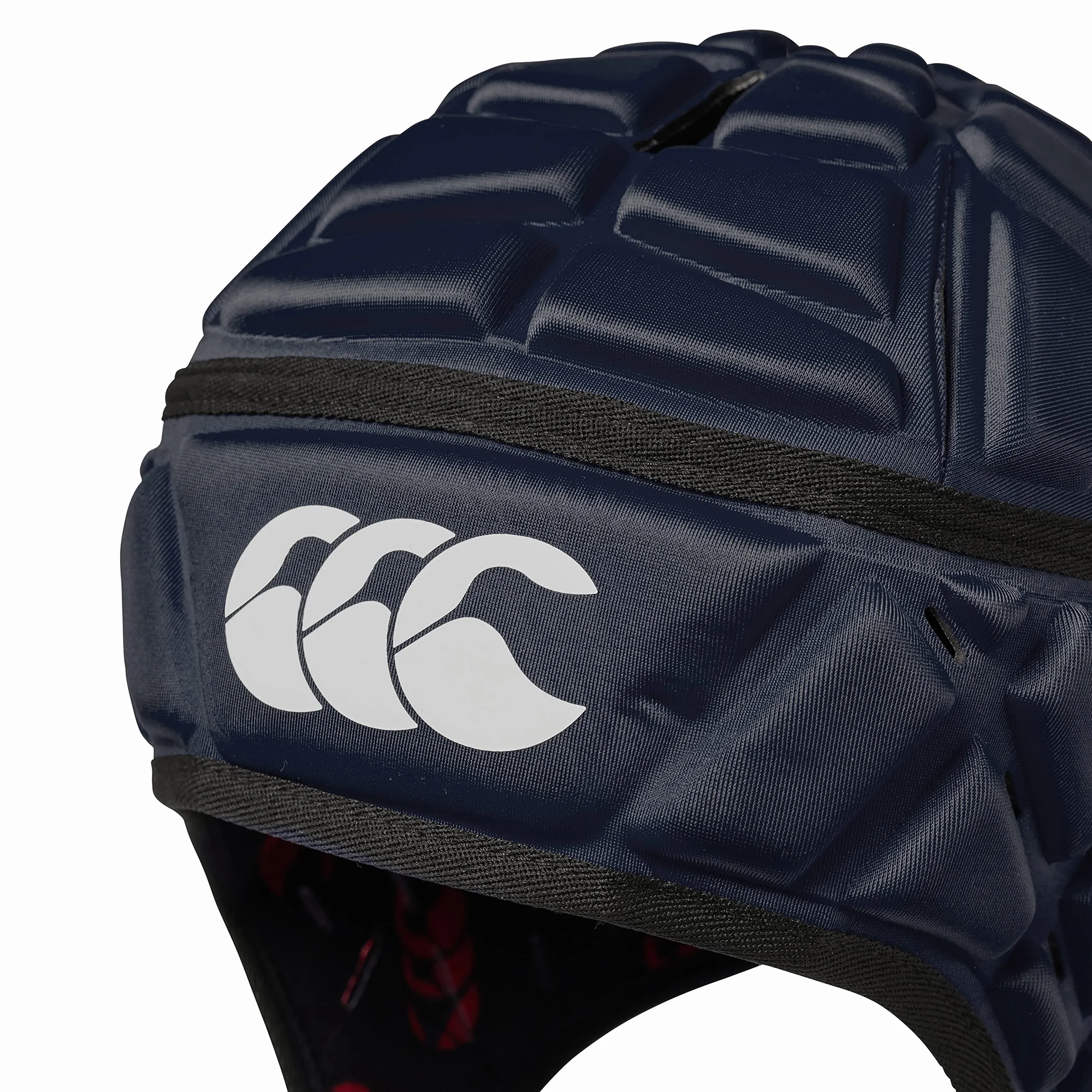 Canterbury Protector de cabeza Raze Rugby Gorra Scrum cobertura completa Correa de barbilla borde suave Agujeros ventilación acolchado