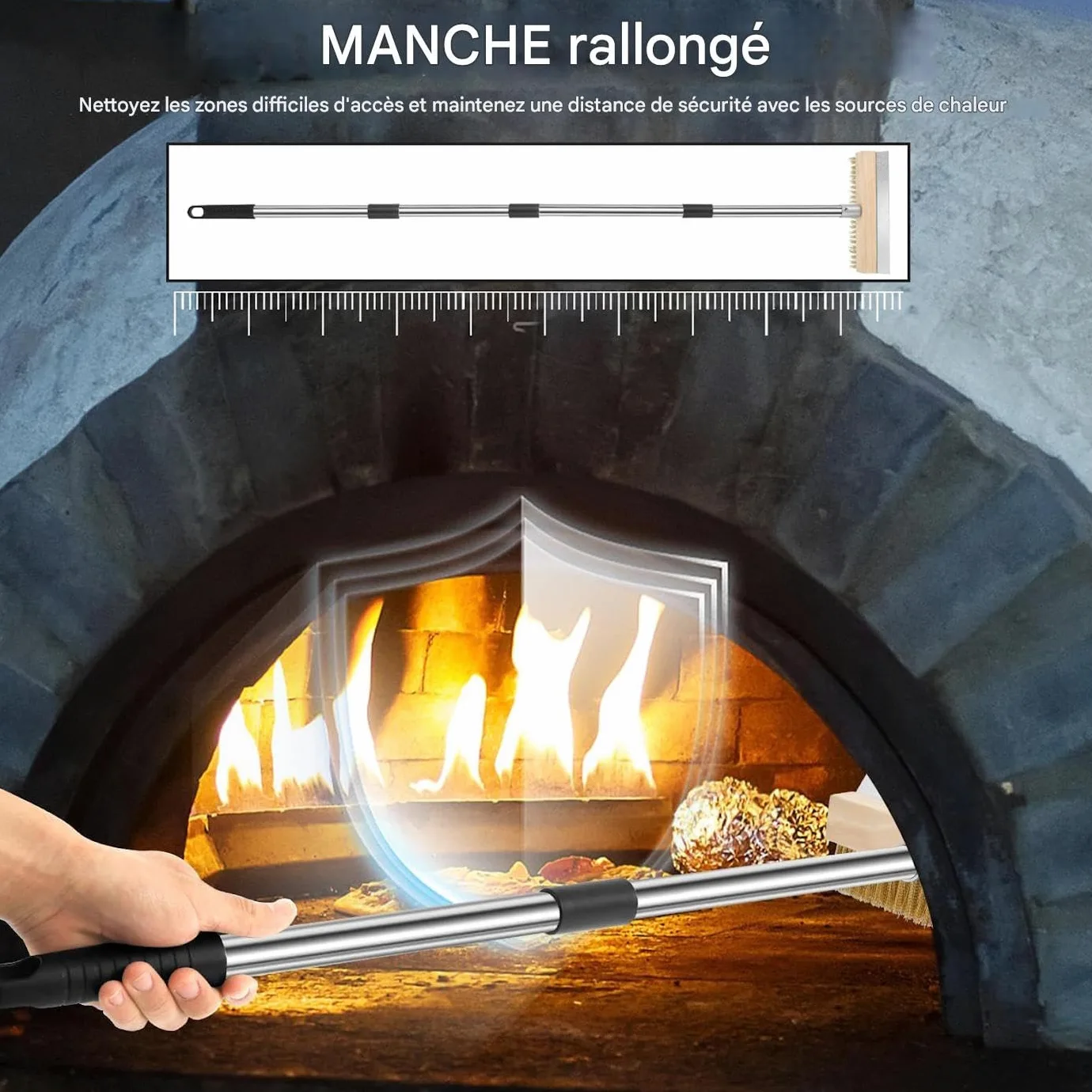 Cepillo Limpiador De Horno Herramienta de Limpieza Barbacoa Parrilla | Cepillo de Limpieza para Piedra de Pizza 149 cm Accesorio de Cocina Barbacoa, Exteriores, Hogar,