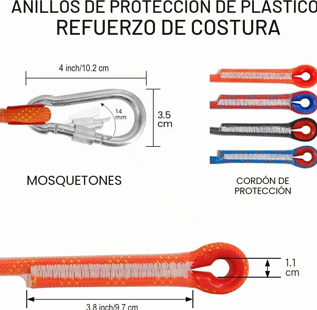 Cuerda de escalada estática 10 mm con mosquetones para seguridad y escape al aire libre