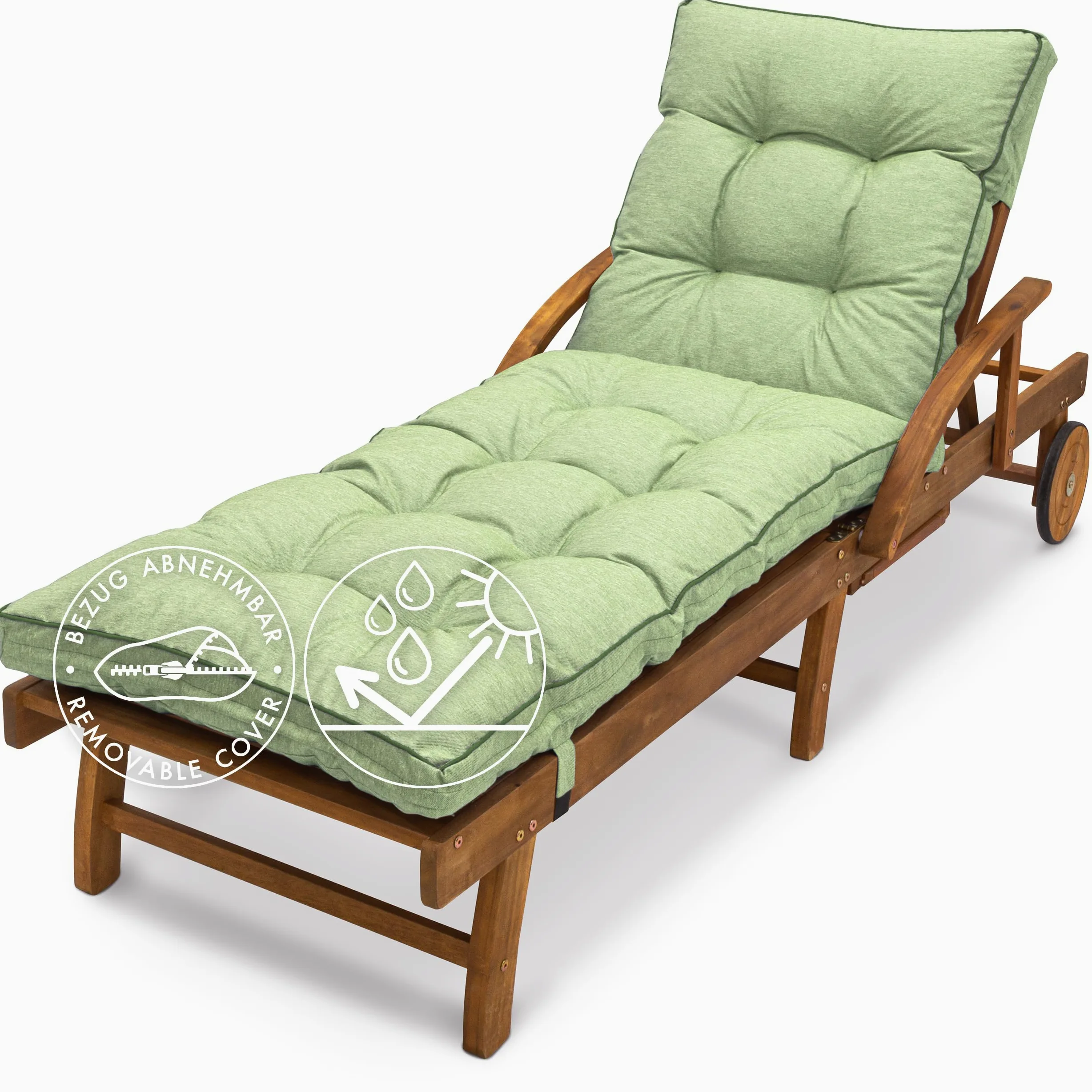 Cojín para Tumbona de Jardín Spatium, 100% Desenfundable, Impermeable, Resistente UV, 200x60cm, Verde
