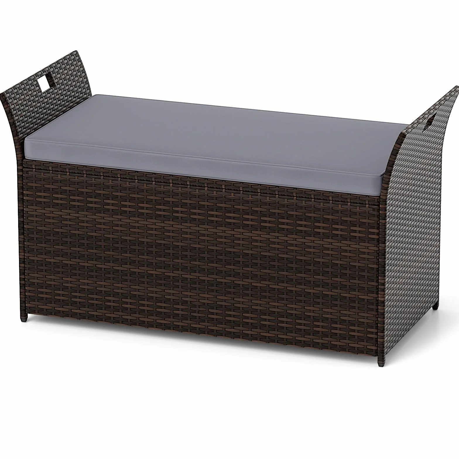 COSTWAY Banco Exterior con Ratán PE, Banco Almacenaje Exterior con Cojín y Manijas Laterales, Baul Almacenaje,125 x 56 x 71 cm, Marrón Rústico