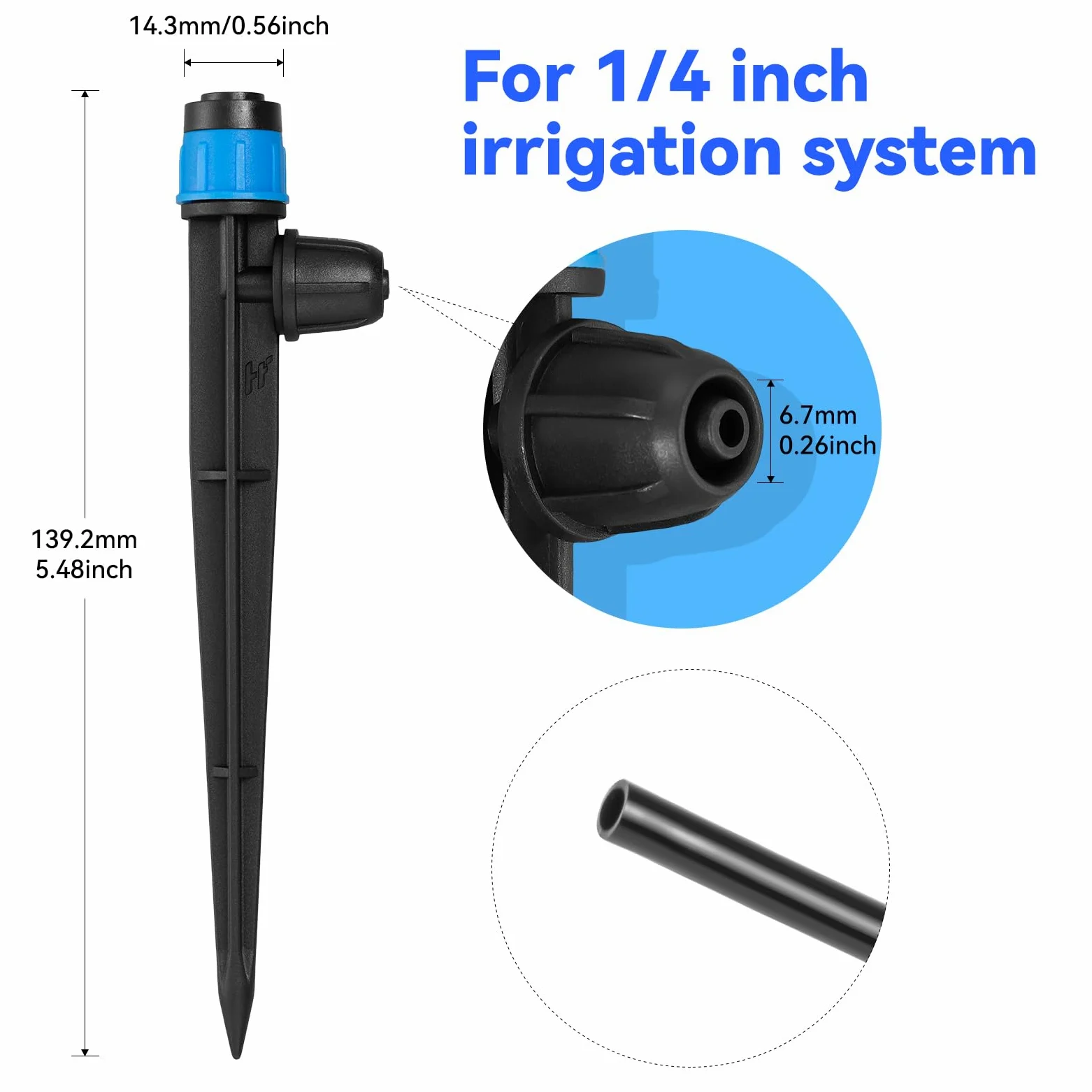 Goteros de riego por goteo ajustables Vortex: 20 unidades de emisores de riego con forma de abanico con estaca de flujo de agua con bloqueo de púas para tubos de 1/4 pulgadas para riego de jardín
