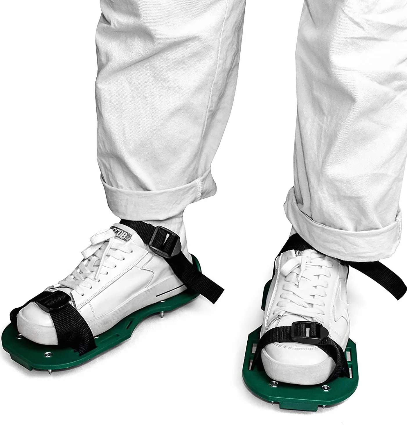 Aireador de Césped Zapatos Sandalias de Pinchos de Metal Hebillas y Correas 3 para Airear el Césped o en el Patio (Verde)