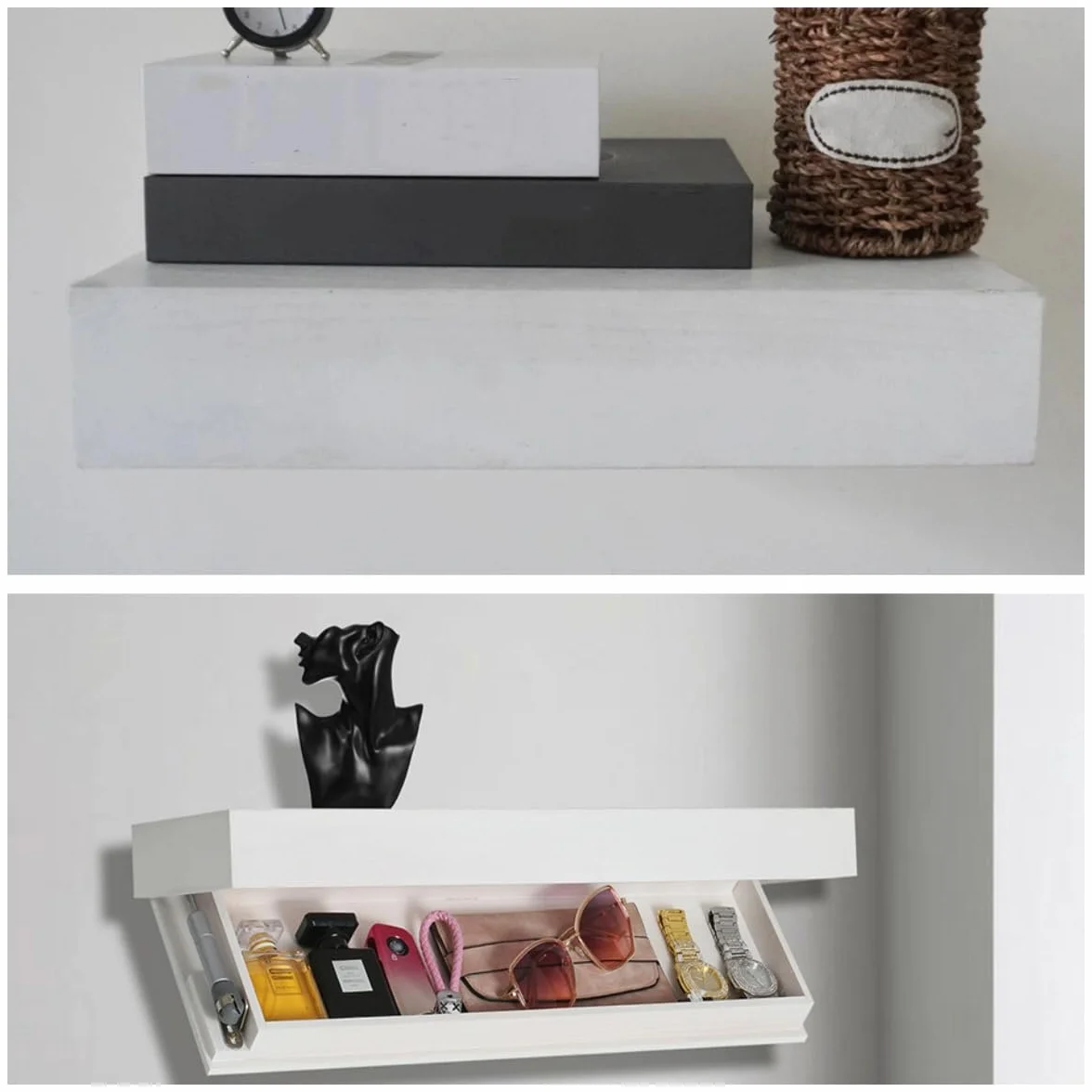 Caja fuerte flotante oculta para armas, estante con compartimentos secretos, almacenamiento montado en pared