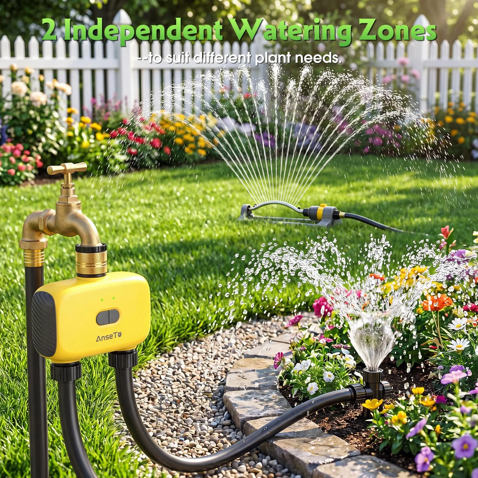 Programador Riego WiFi con 2 Salidas, Latón, Control Remoto Automático para Jardín