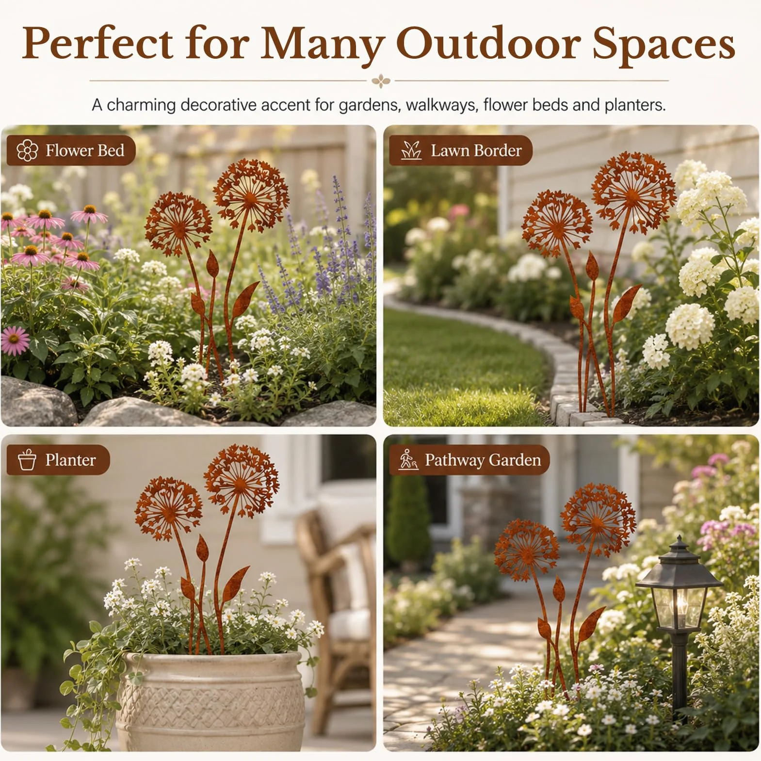 Juego de estacas de jardín de Metal Oxidado, estacas Decorativas de Diente de león, estacas de Flores de Primavera, decoración de jardín Exterior Resistente a la Intemperie