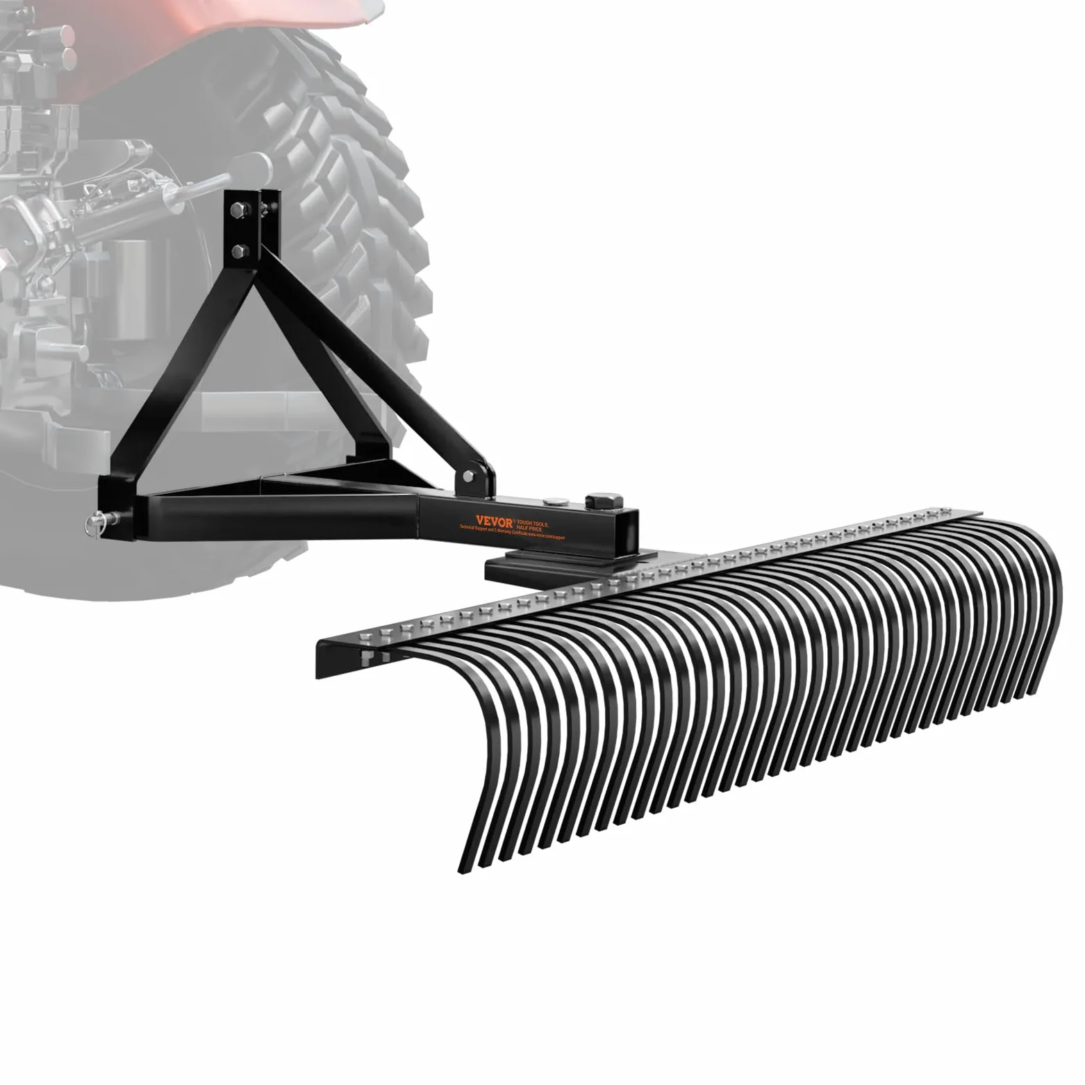 VEVOR Remolque detrás de la Escarificadora, 759,5 x 678,2 x 482,1 mm con 36 Púas de Acero, Rastrillo de Césped de 3 Puntos con Accesorios para Tractor, Rastrillo de Paisaje para Jardín, Granja, Césped
