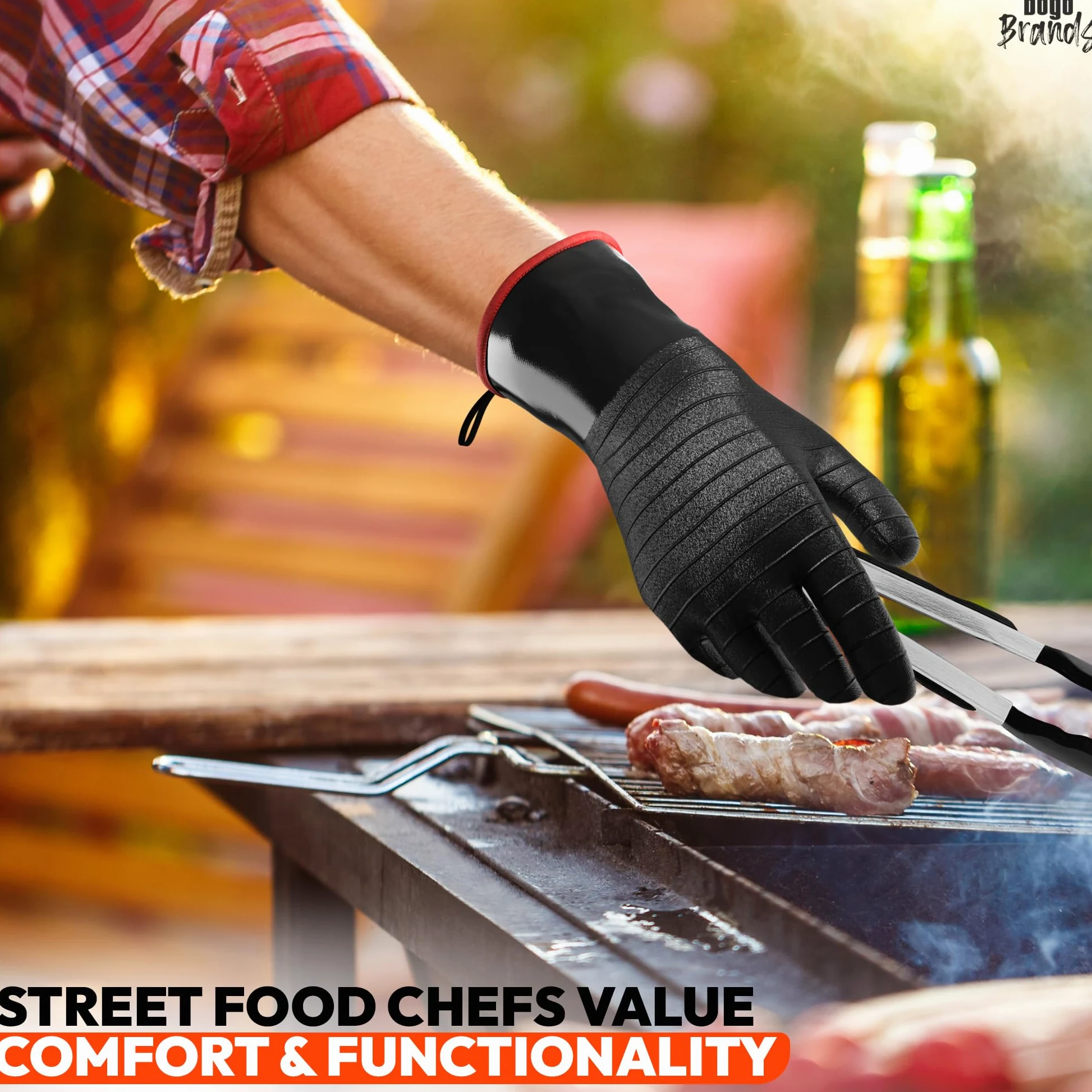 Guantes de barbacoa resistentes al calor, manga larga, agarre texturizado para manejar alimentos húmedos, grasos o grasos, resistentes al fuego y alimentos, guantes de horno para ahumador, parrillas y