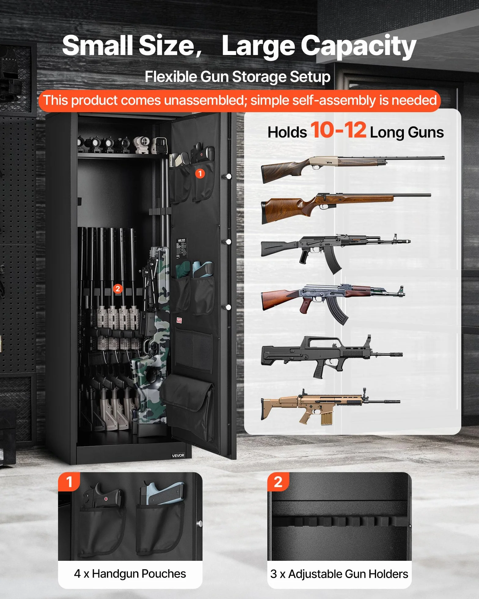 VEVOR Armario para Armas Largas con Cerradura con Contraseña, Caja Fuerte para 10-12 Rifles 500 x 400 x 1380 mm