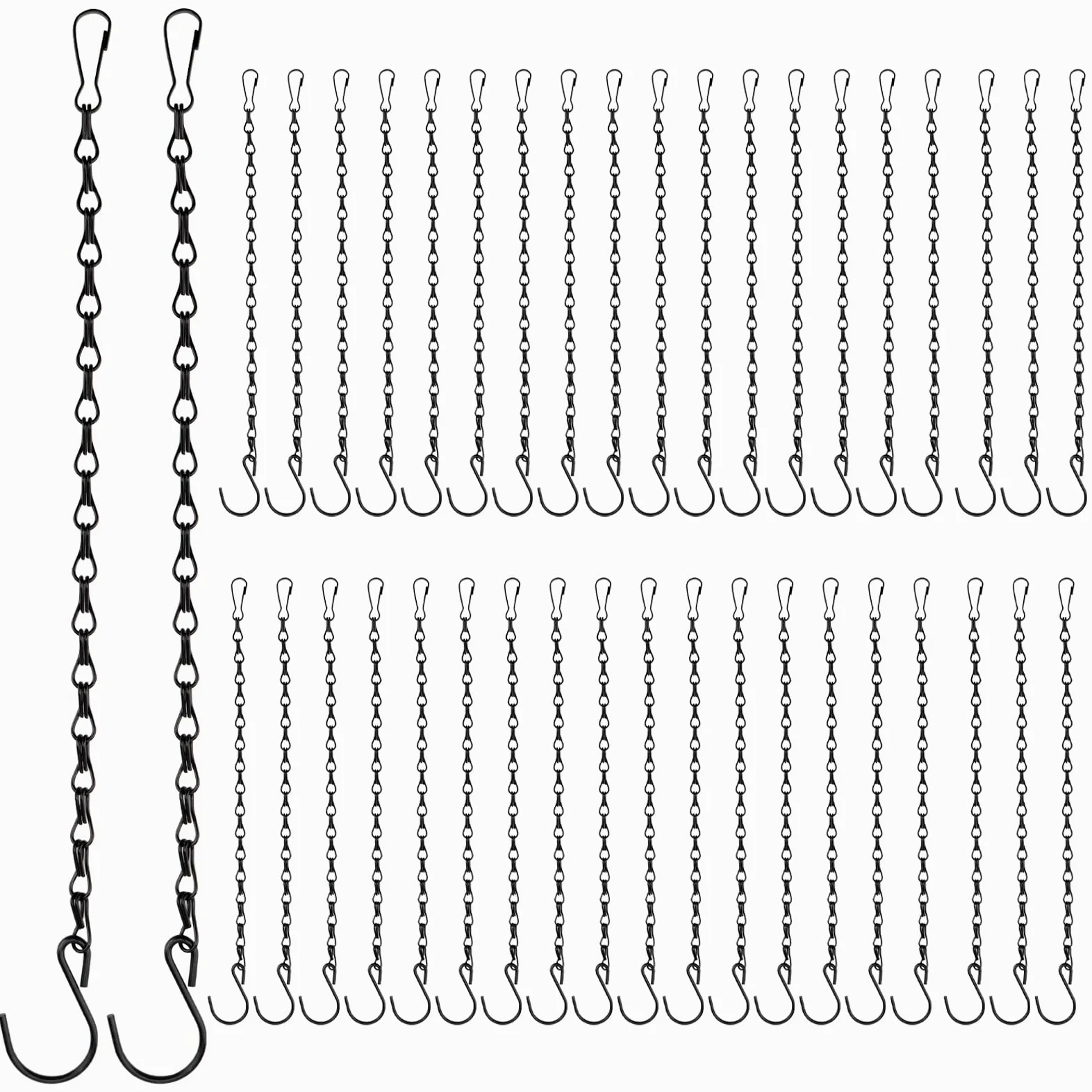 MOUYAT Paquete de 40 cadenas colgantes negras de 9.8 pulgadas, cadenas colgantes resistentes con ganchos, cadenas extensoras para colgar plantas para cestas colgantes, comedero de pájaros, campanilla