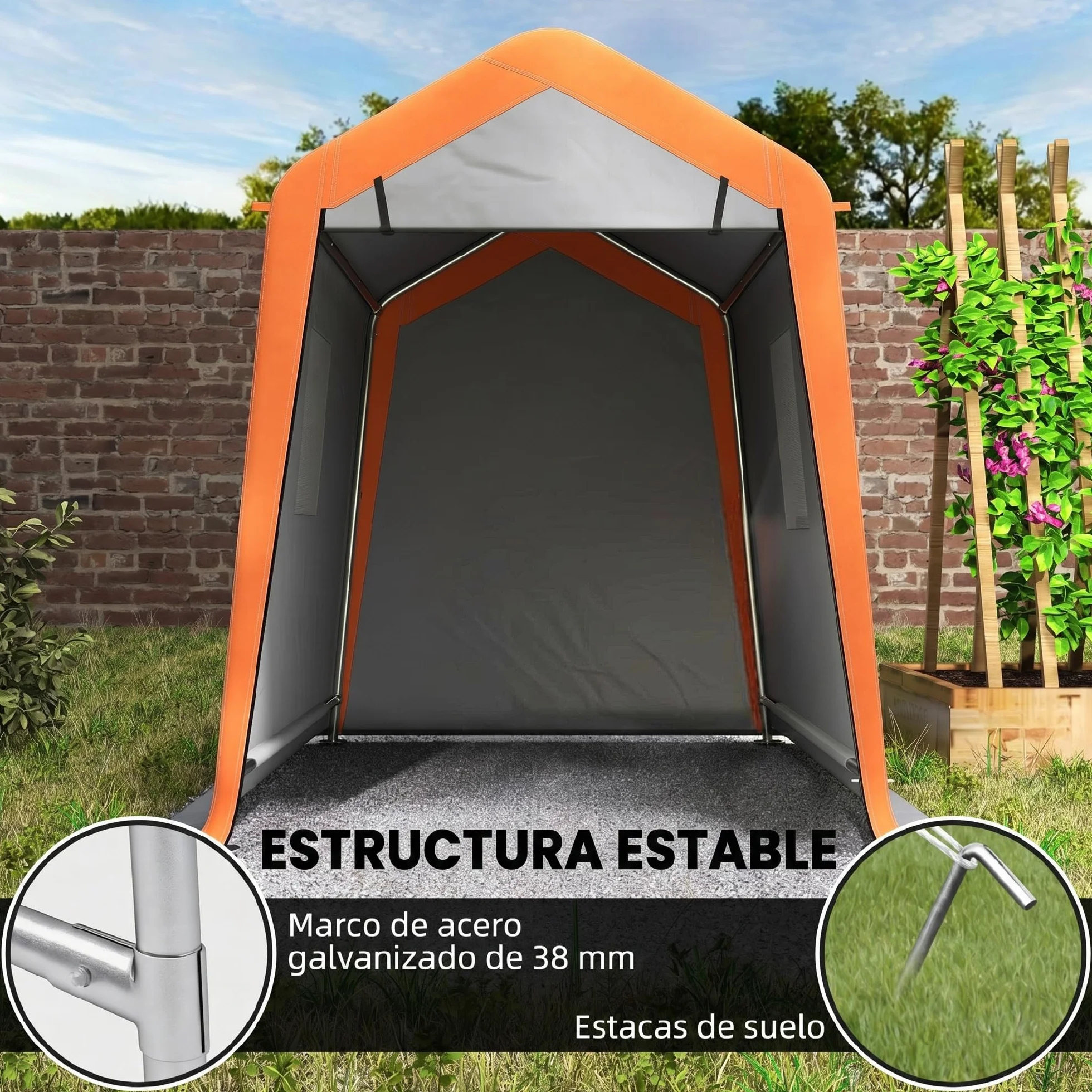 Outsunny Carpa Garaje Portátil 2,4x1,8 m, Garaje Exterior para Coche Impermeable con Puerta Enrollable con Cremallera, Ventanas, Estructura de Metal Galvanizado, UPF30+, Gris Claro
