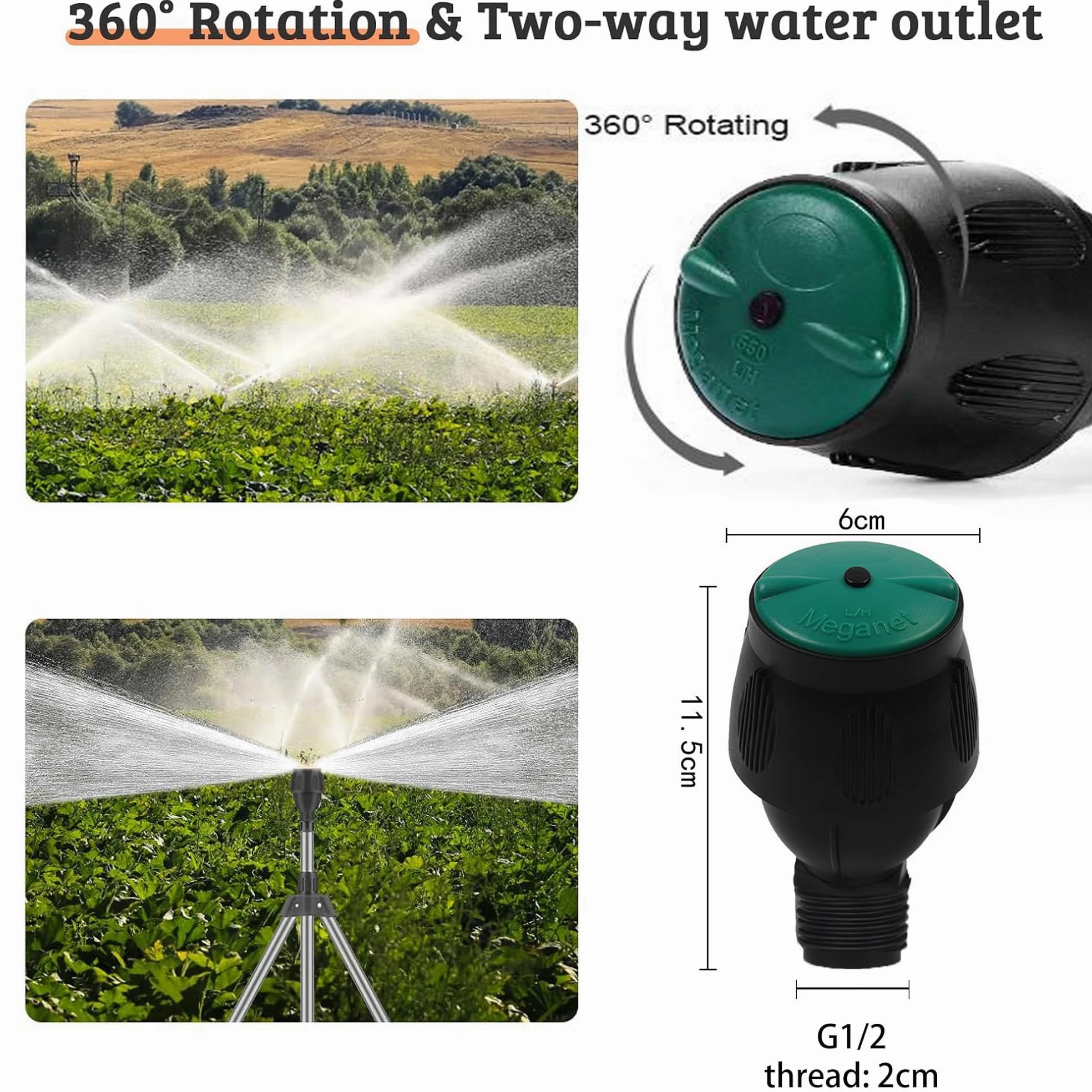 Aspersor riego por Pulso,Accesorio para Sistema de riego,Giratorio trípode aspersor,360 °rotación,rociadores de jardín con Conectores de Manguera rápidos para jardín,céspedes
