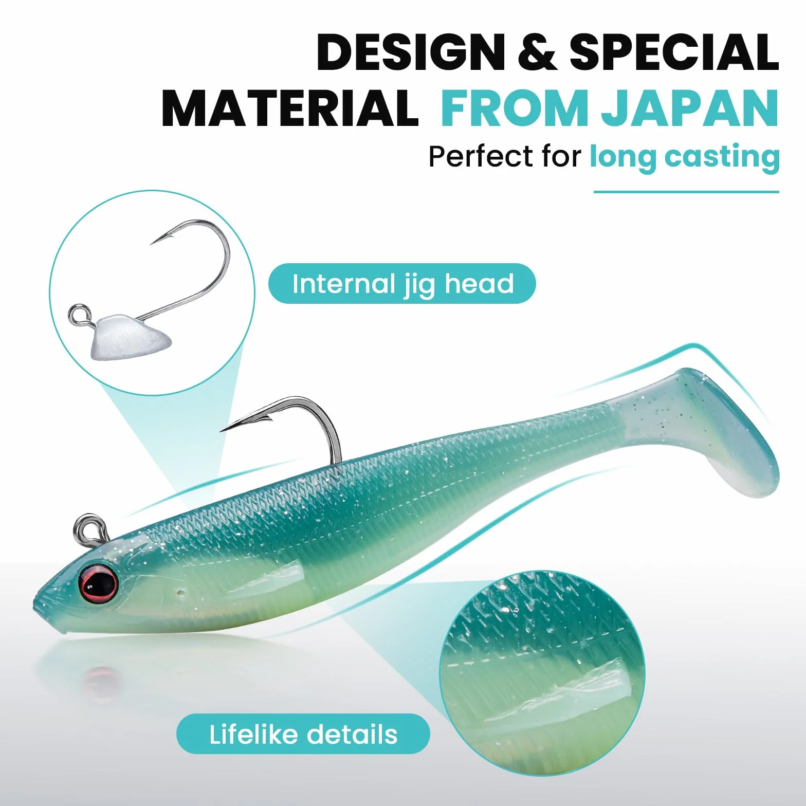TRUSCEND Shadtale Señuelo con Anzuelos BKK Hundimiento Temblor Paddle Tail Swimbait para Lubina Truchas Lucio Siluro