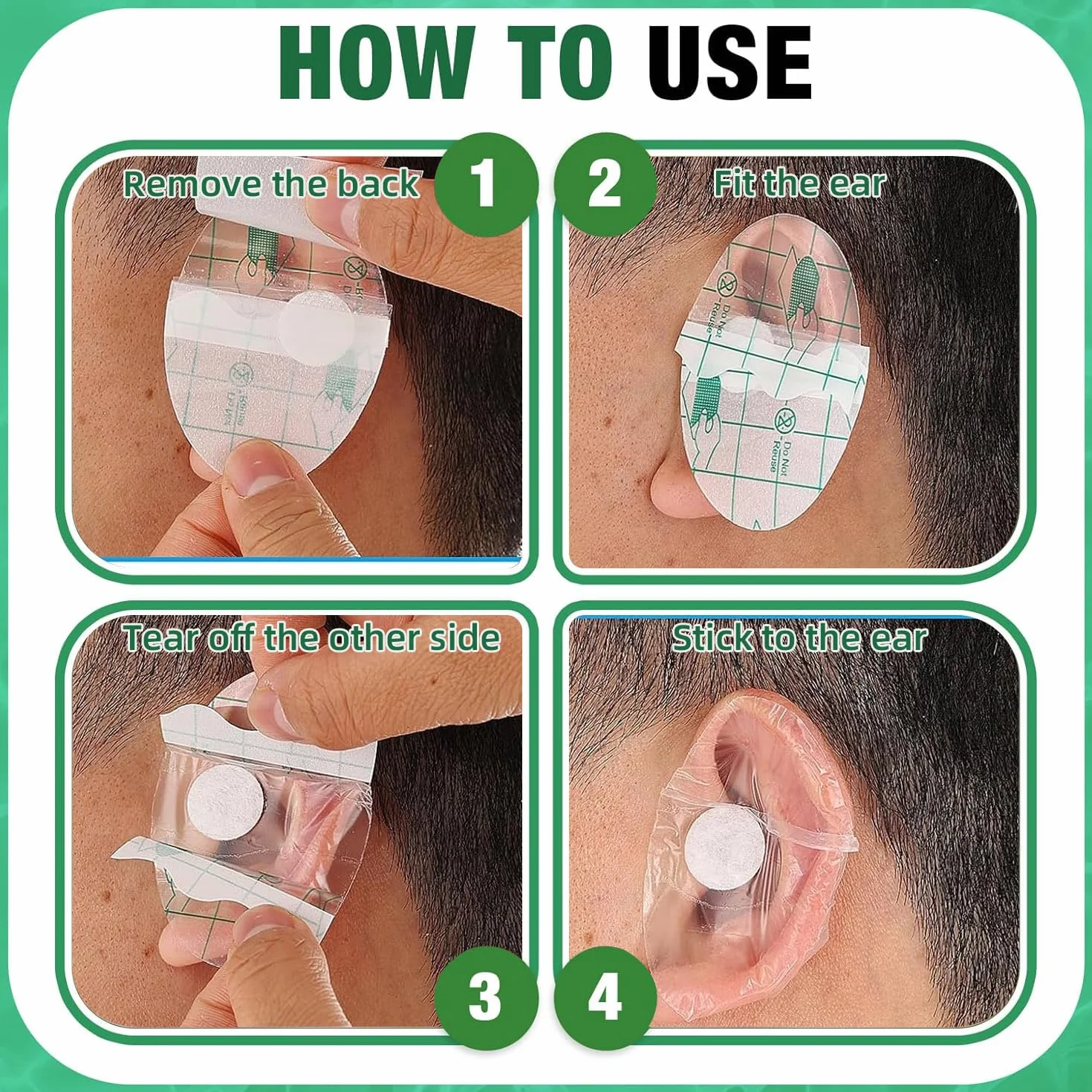 Pegatinas Impermeables para Oídos 100pcs Protector Orejas Suave Hipoalergénica 6.8×4.4cm Natación Ducha Baño Deportes Acuáticos