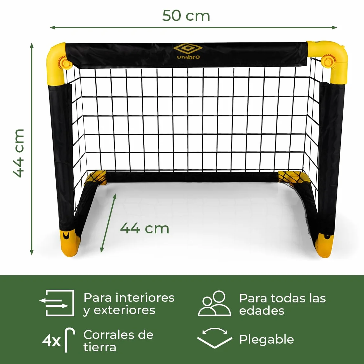 Umbro Portería de fútbol plegable 50x44x44 cm para jardín niños adultos interior exterior Negro/Amarillo