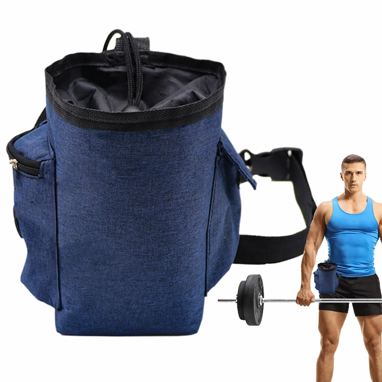 Bolsa para Magnesio de Escalada con Bolsillo Cremallera y Mosquetón, Morado, Cinturón Ajustable