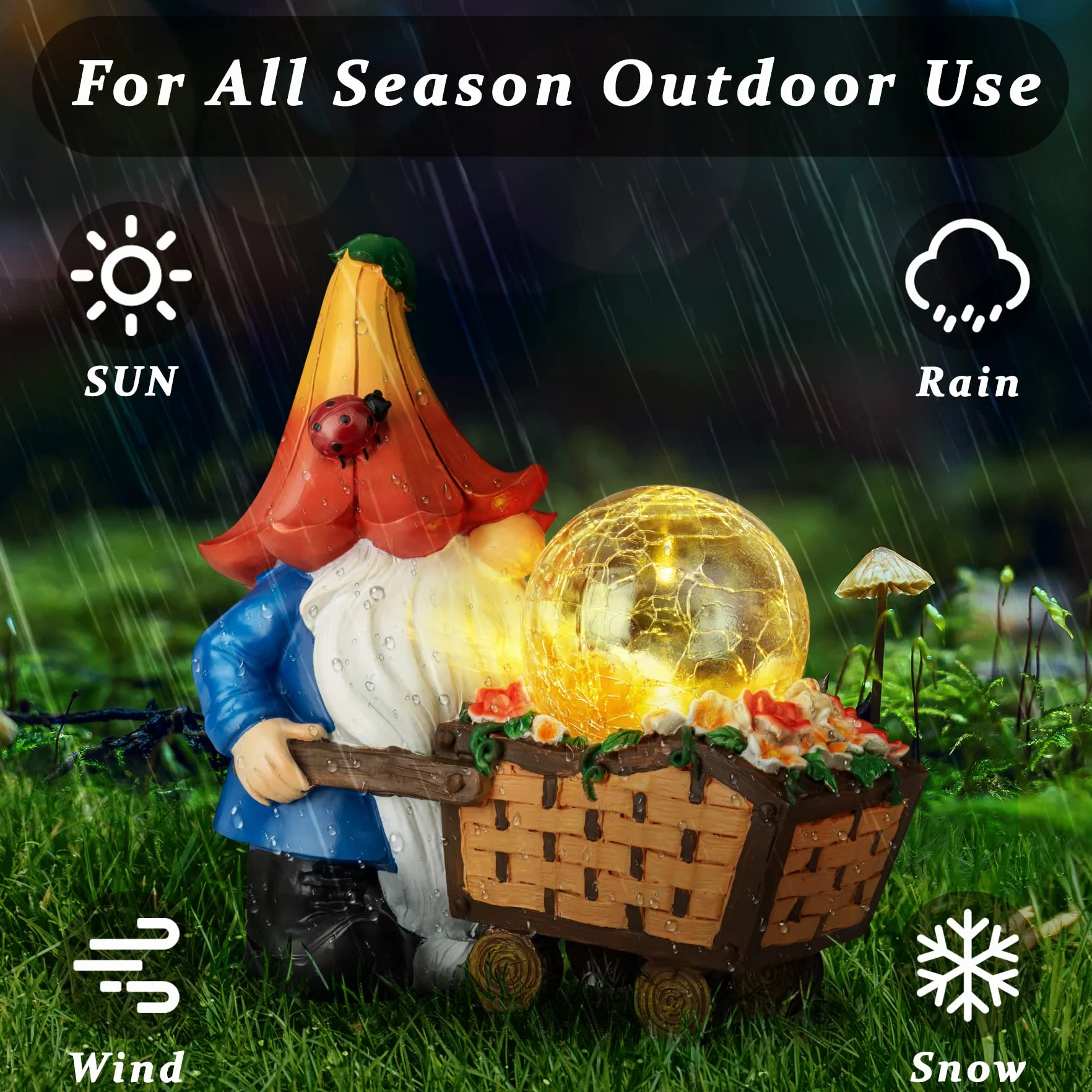 Gnomos de jardín para decoración al Aire Libre, gnomos solares, estatuas de Garden, decoración de jardín con orbe mágico con Luces LED, gnomo al Aire Libre para Patio