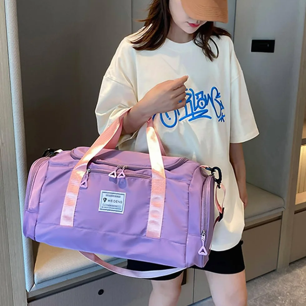 Bolsa de Deporte Mujer 28 L Impermeable Bolsillo Húmedo Compartimento Zapatos Resistente al Desgaste (Morado)