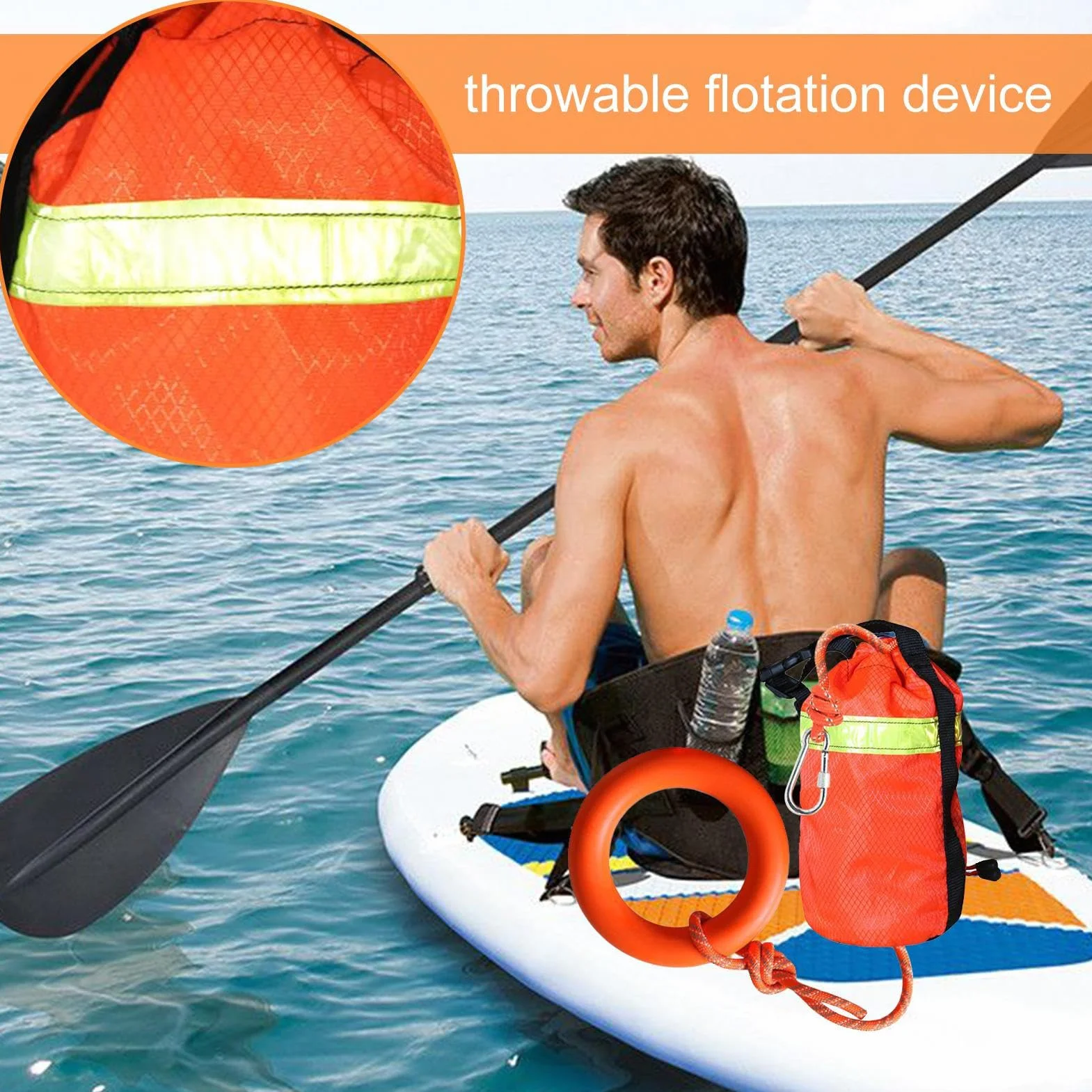 Cuerda de Rescate acuático Reflectante 16 m 500 kg Resistencia a la tracción Flotante para Rafting