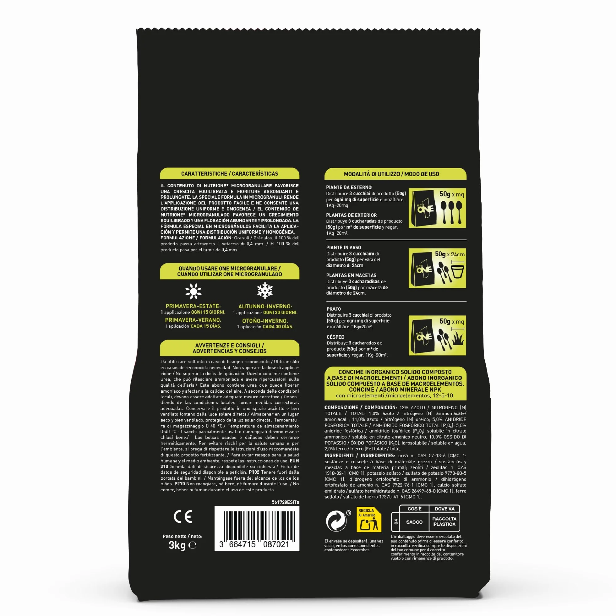 nutriONE Abono granulado para todo tipo de Plantas y Flores. Fertilizante Concentrado microgranulado Premium. Ingredientes naturales y resultados visibles en 7 días.