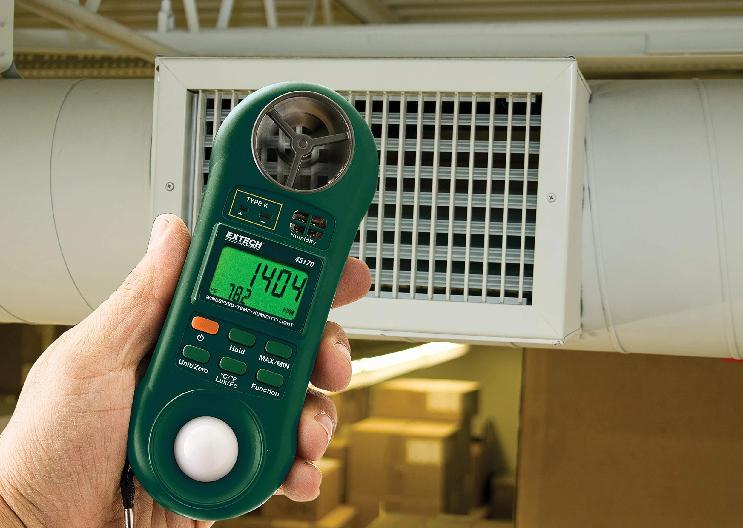 Extech 45170 Medidor Ambiental 4 en 1, Anemómetro y Luz | Velocidad viento, humedad, luz/lux, temperatura, rueda aspa, min/max, bolsillo, HVAC/invernadero