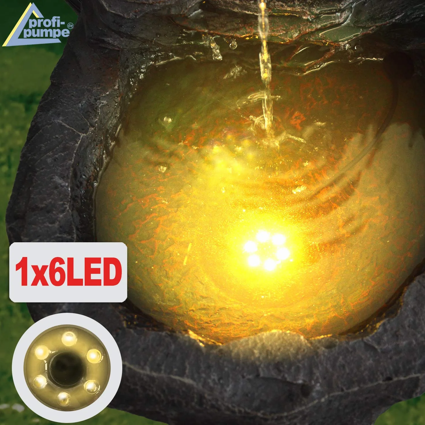 Fuente Exterior - Fuente Decorativa - Fuente EN Cascada - Tazón-Granito-en Cascada - para el Jardin -con batería Li-Ion & luz LED (Fuente -3-230V)