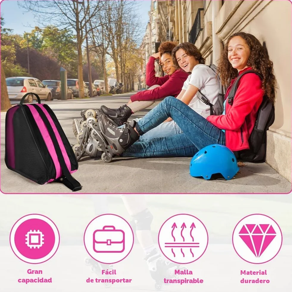 Bolsa para Patines flintronic, Mochila Patines en Linea 4 Ruedas con Correa Ajustable, 3 Compartimentos